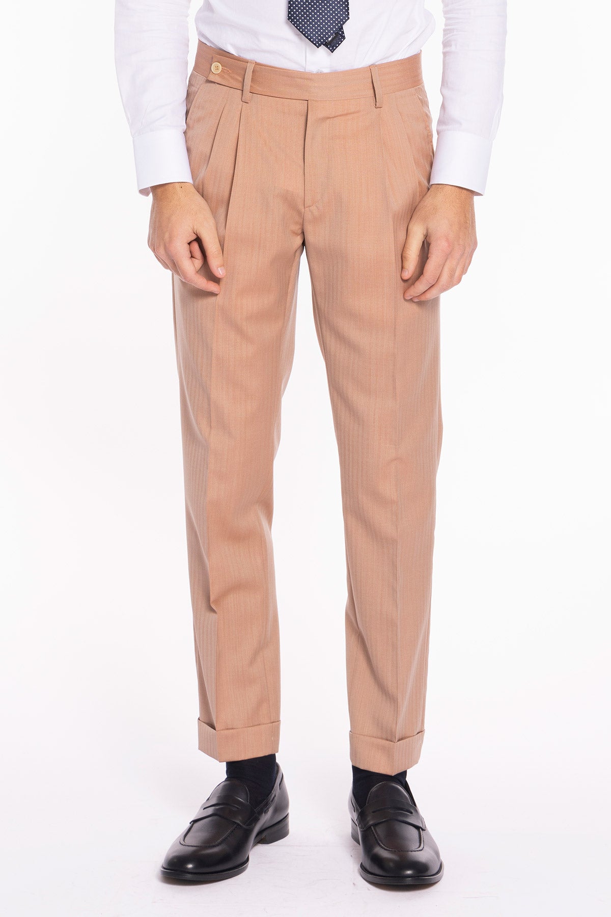 Pantalone uomo pesca chiusura prolungata doppia pinces in fresco lana super 100's e seta Solaro Holland & Sherry