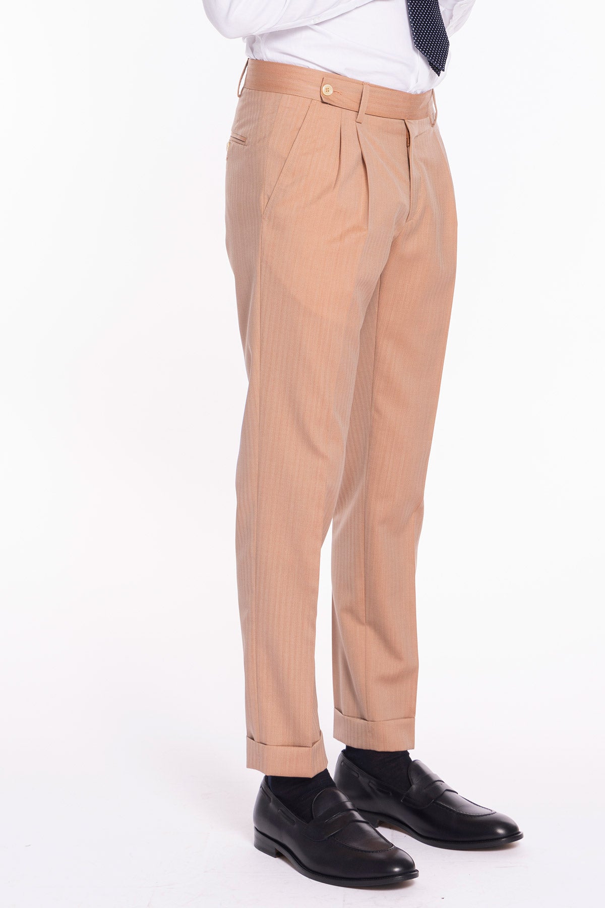 Pantalone uomo pesca chiusura prolungata doppia pinces in fresco lana super 100's e seta Solaro Holland & Sherry
