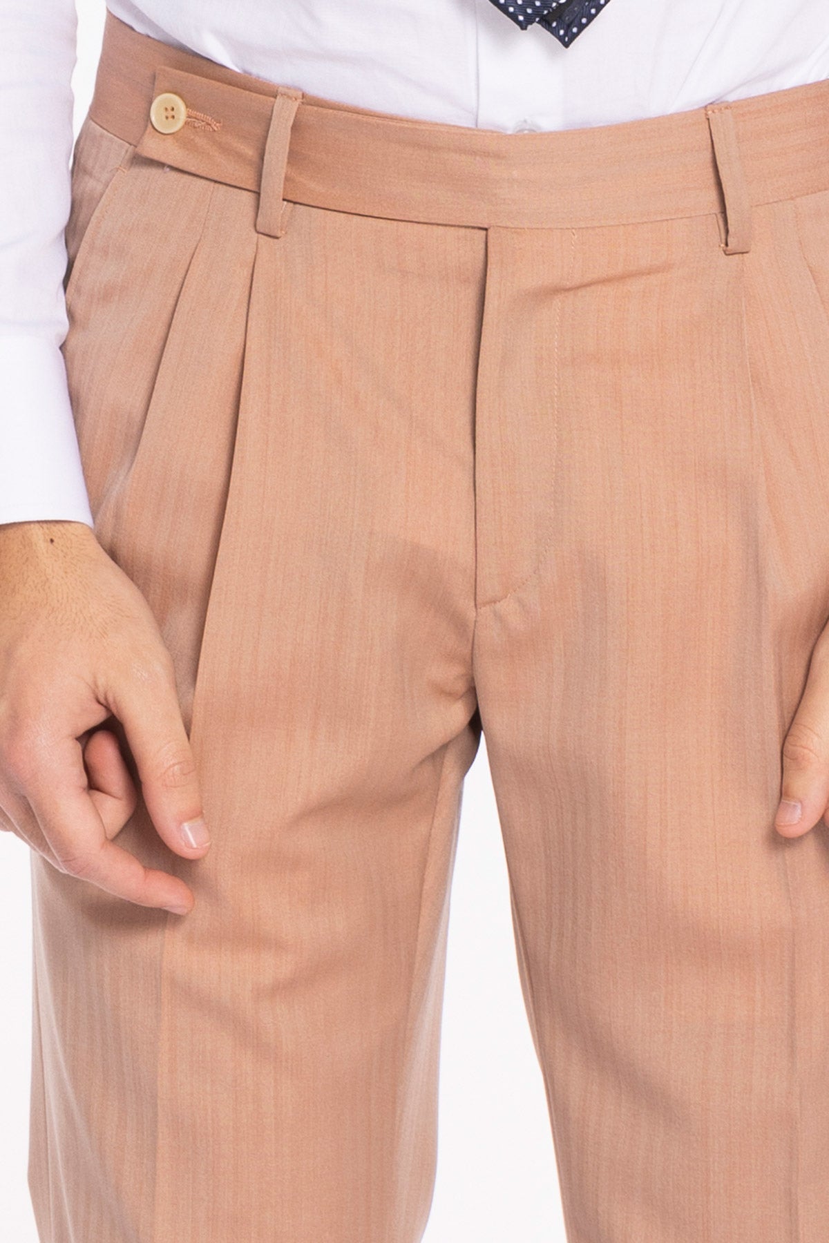 Pantalone uomo pesca chiusura prolungata doppia pinces in fresco lana super 100's e seta Solaro Holland & Sherry