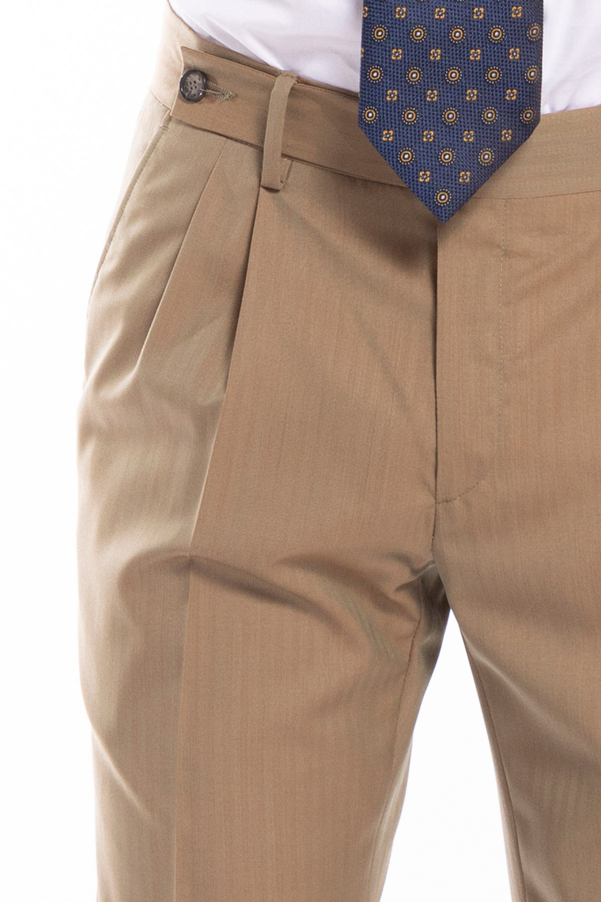 Pantalone uomo fango chiusura prolungata doppia pinces in fresco lana super 100's e seta Solaro Holland & Sherry