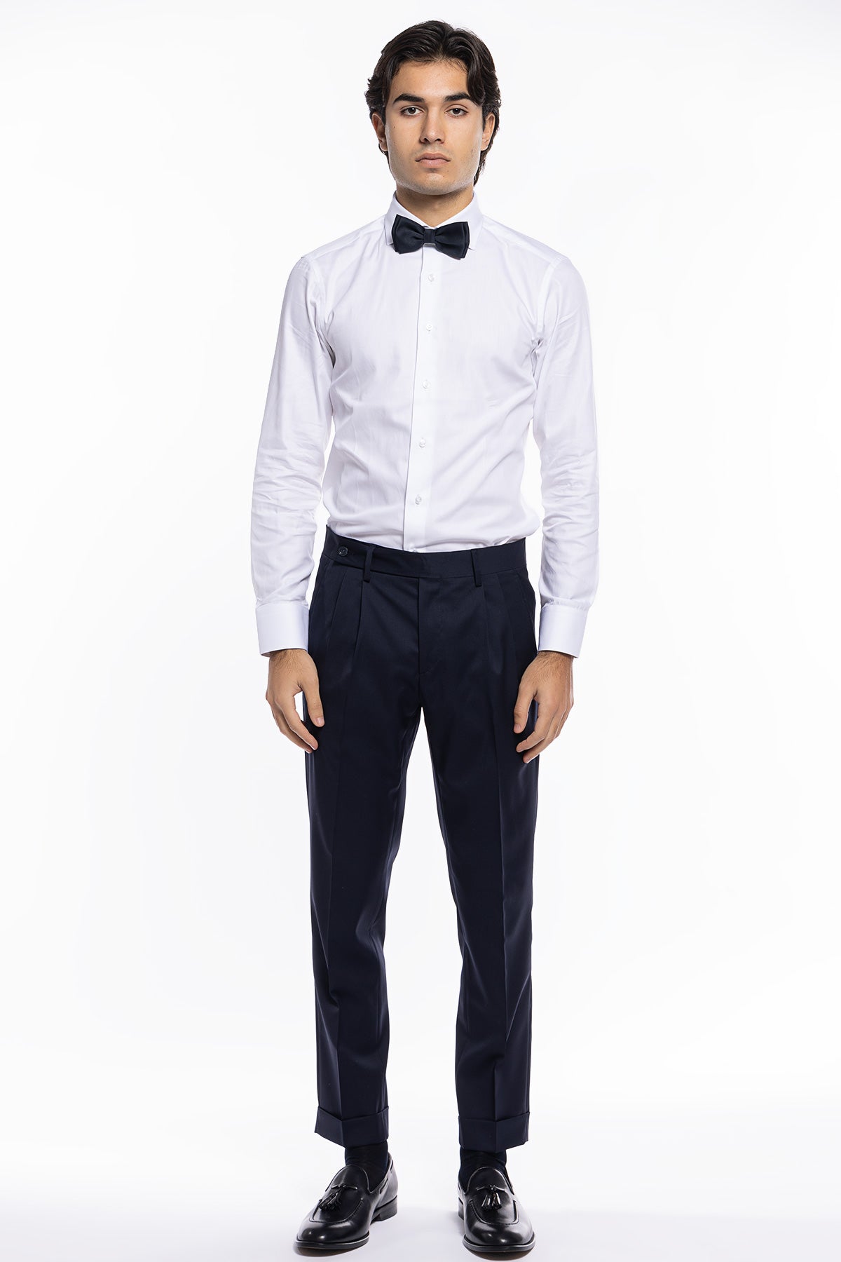 Pantalone uomo navy blu chiusura prolungata doppia pinces in fresco lana super 130's Vitale Barberis Canonico