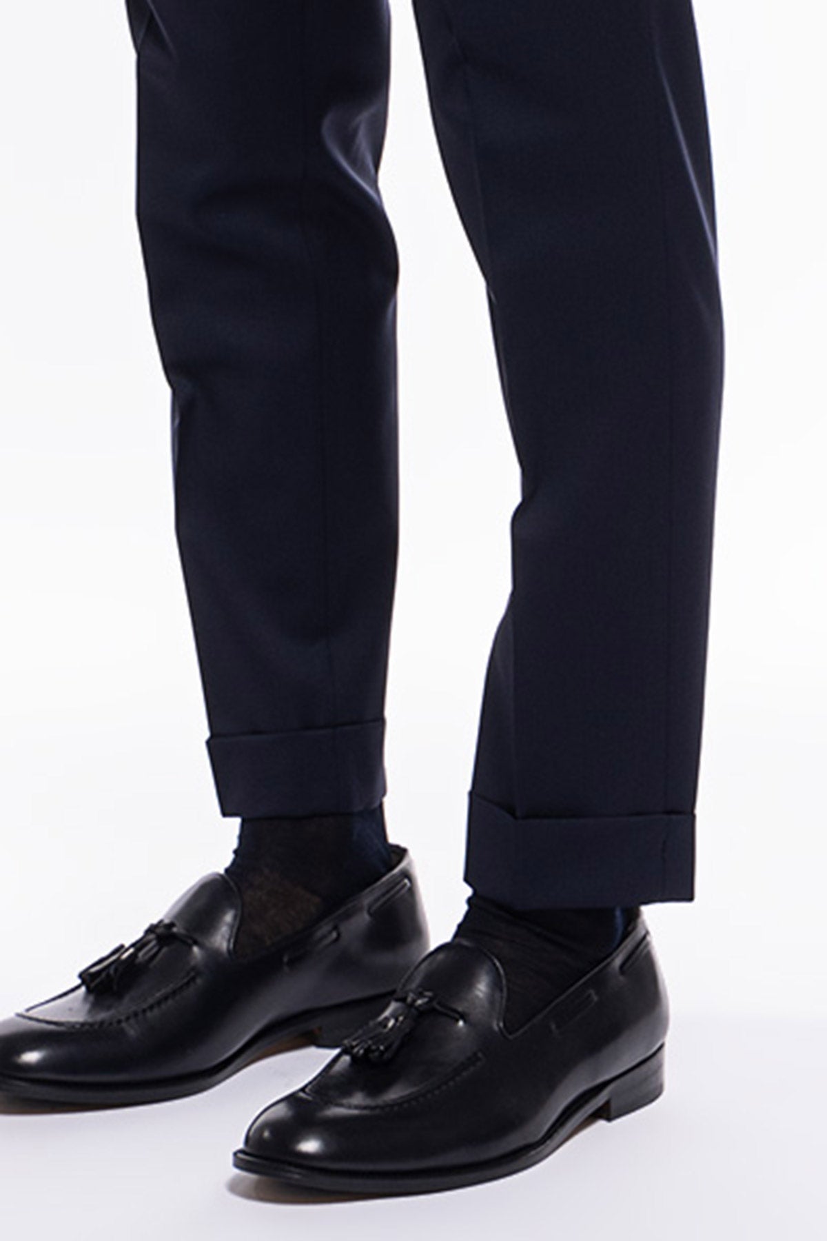 Pantalone uomo navy blu chiusura prolungata doppia pinces in fresco lana super 130's Vitale Barberis Canonico