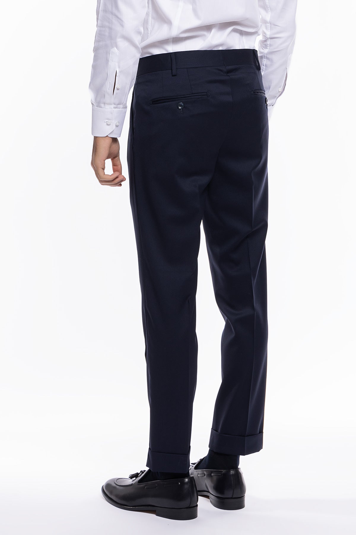 Pantalone uomo navy blu chiusura prolungata doppia pinces in fresco lana super 130's Vitale Barberis Canonico