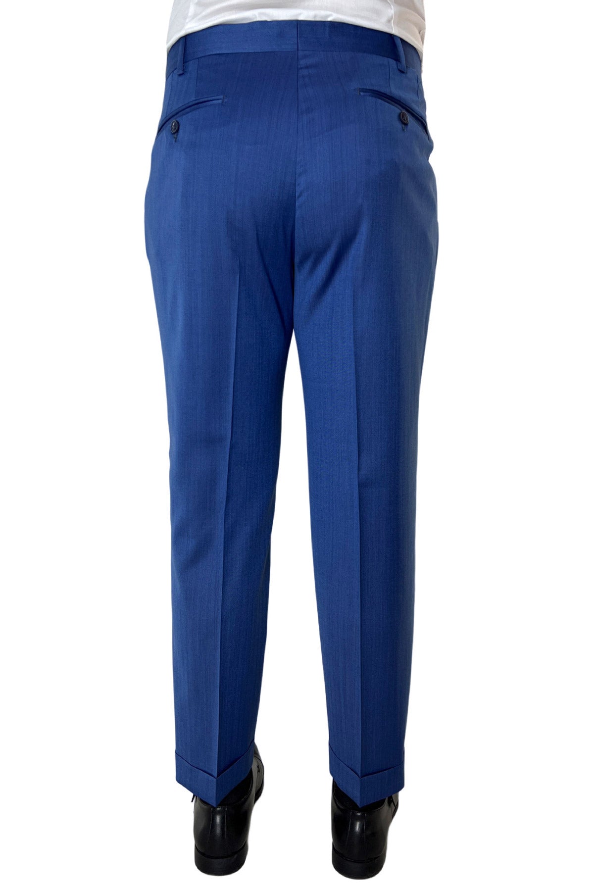 Pantalone uomo Azzurro chiusura prolungata doppia pinces in fresco lana e seta Solaro Vitale Barberis Canonico