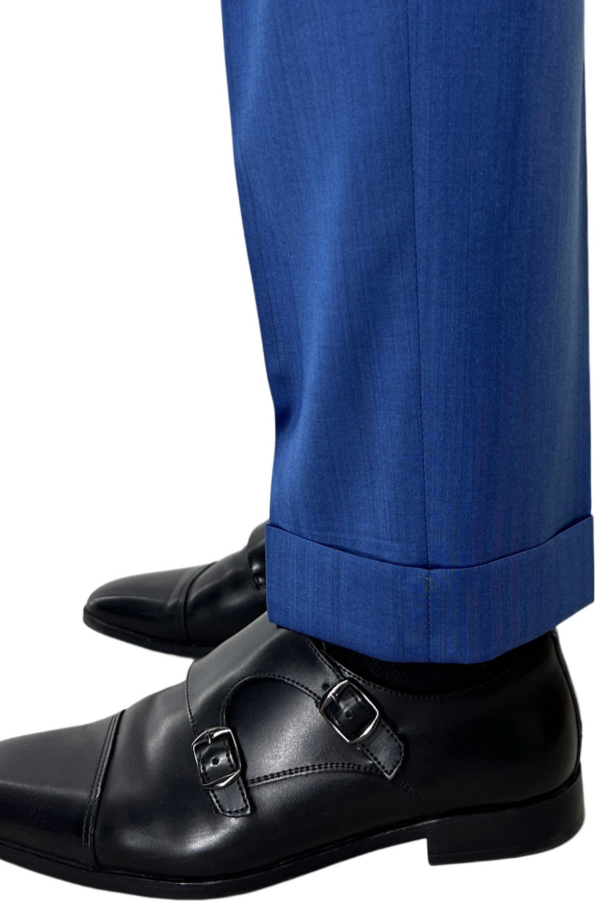 Pantalone uomo Azzurro chiusura prolungata doppia pinces in fresco lana e seta Solaro Vitale Barberis Canonico