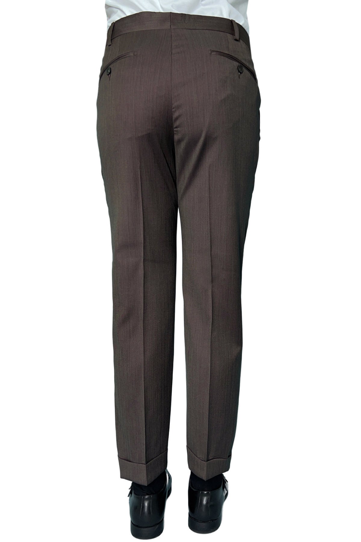 Pantalone uomo Marrone chiusura prolungata doppia pinces in fresco lana e seta Solaro Vitale Barberis Canonico