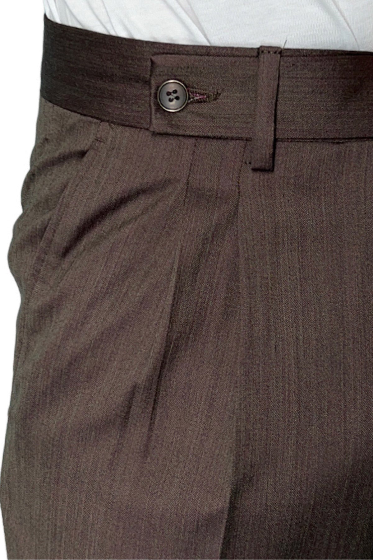 Pantalone uomo Marrone chiusura prolungata doppia pinces in fresco lana e seta Solaro Vitale Barberis Canonico