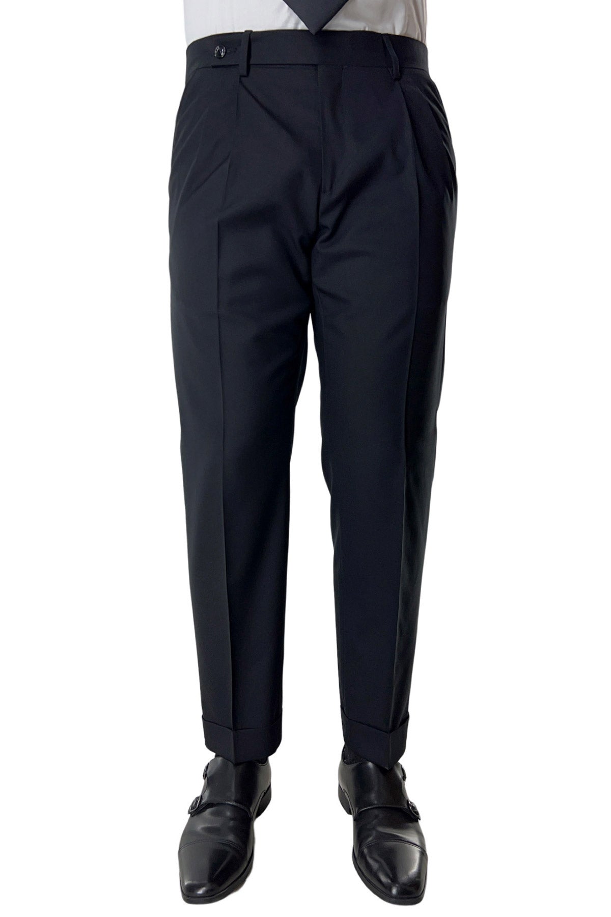 Pantalone uomo nero chiusura prolungata doppia pinces in fresco lana super 130's Vitale Barberis Canonico