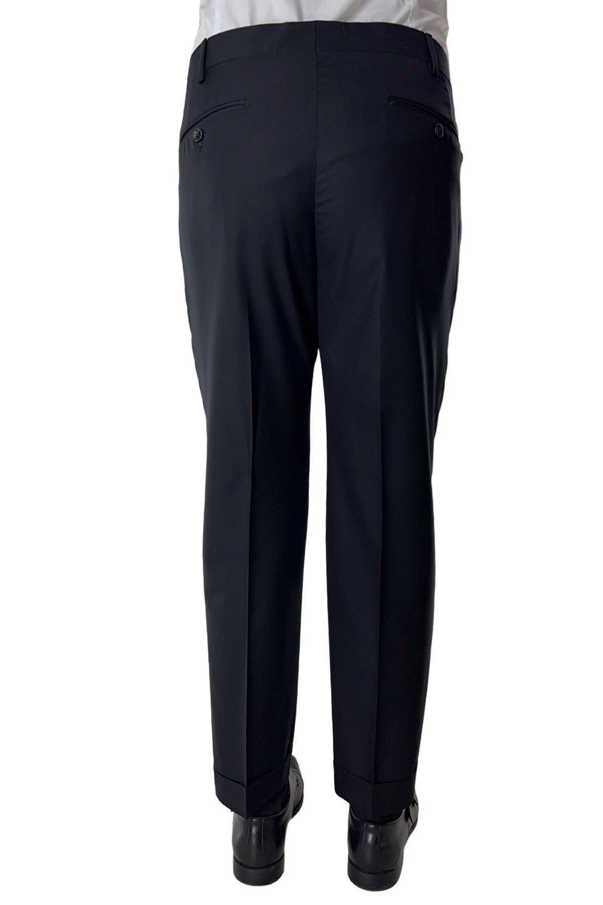 Pantalone uomo nero chiusura prolungata doppia pinces in fresco lana super 130's Vitale Barberis Canonico