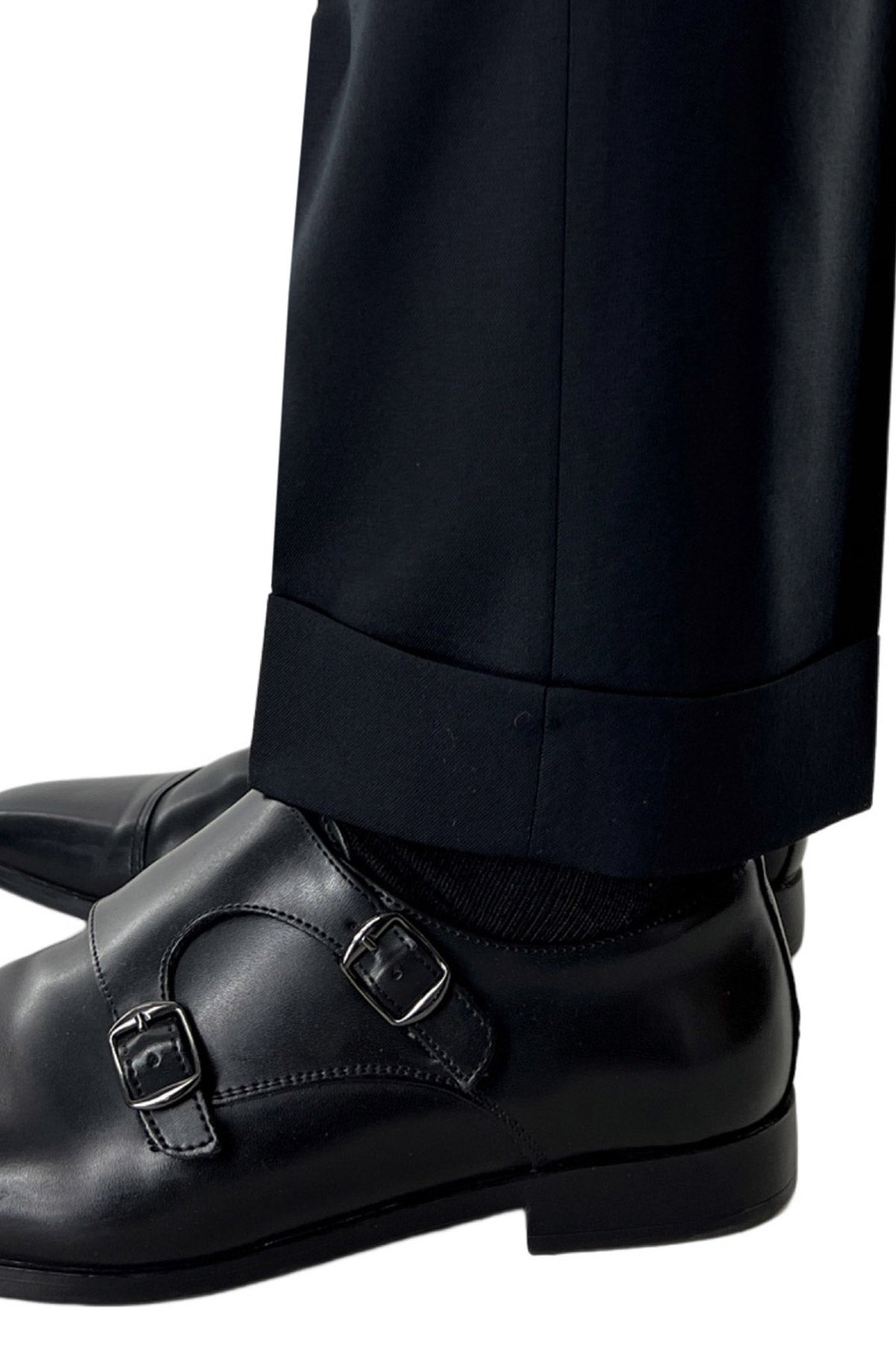 Pantalone uomo nero chiusura prolungata doppia pinces in fresco lana super 130's Vitale Barberis Canonico