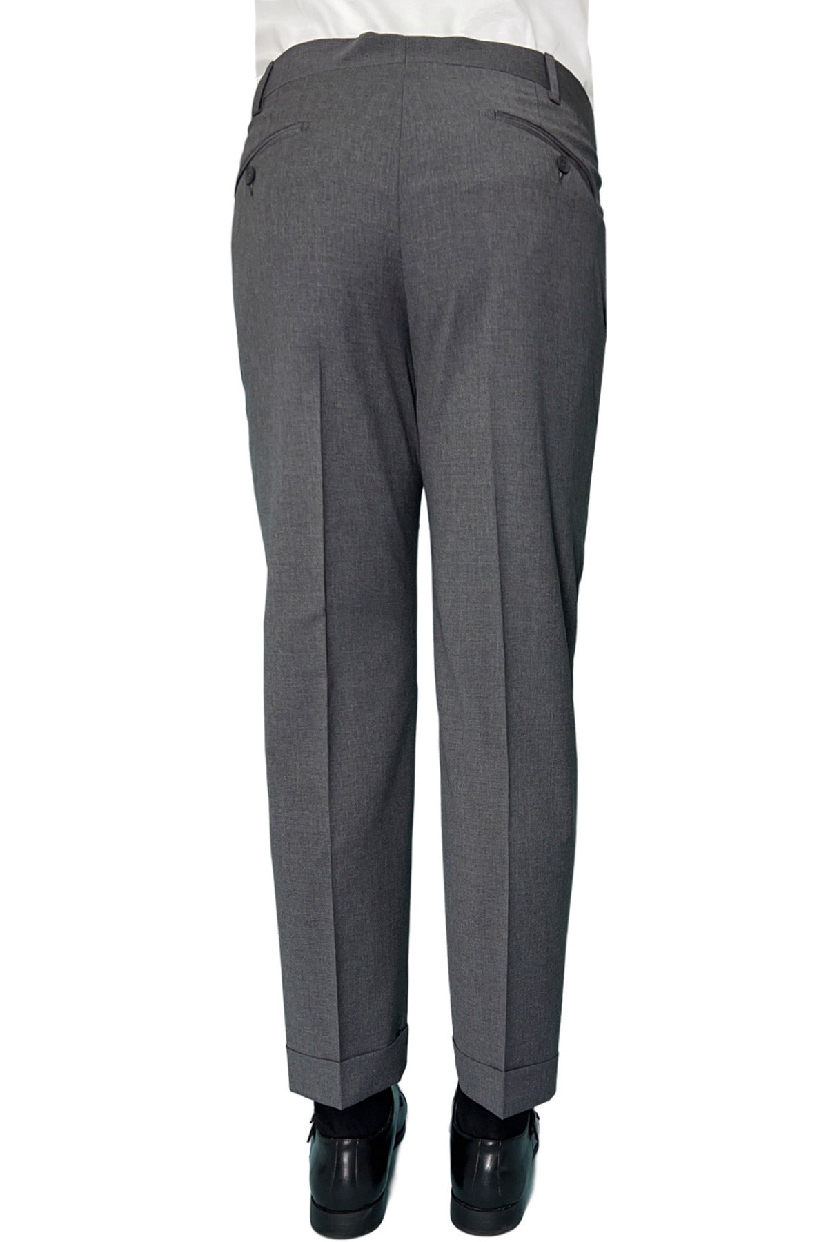 Pantalone uomo grigio scuro chiusura prolungata doppia pinces in fresco lana misto