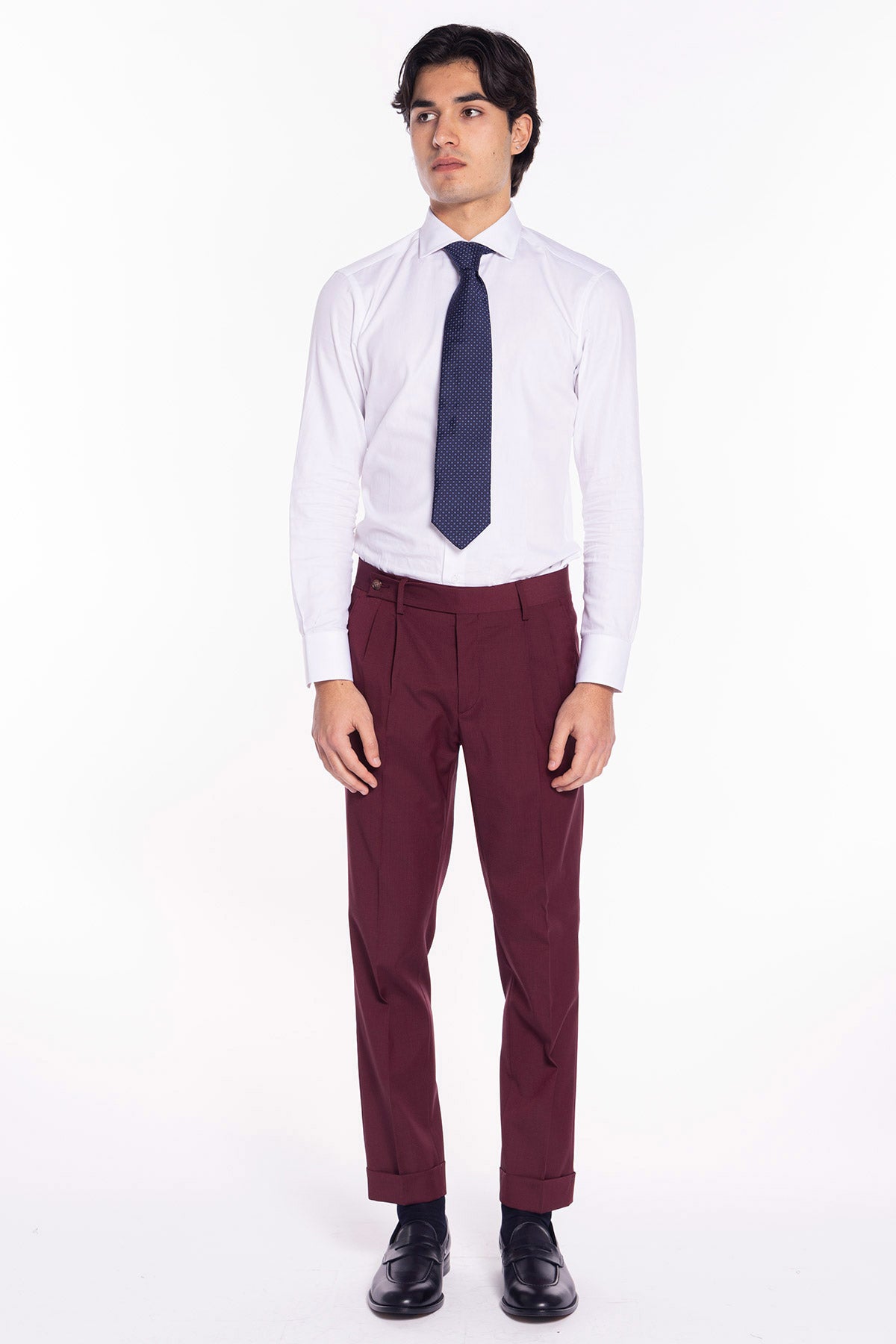 Pantalone uomo Boedeaux chiusura prolungata doppia pinces in fresco lana misto
