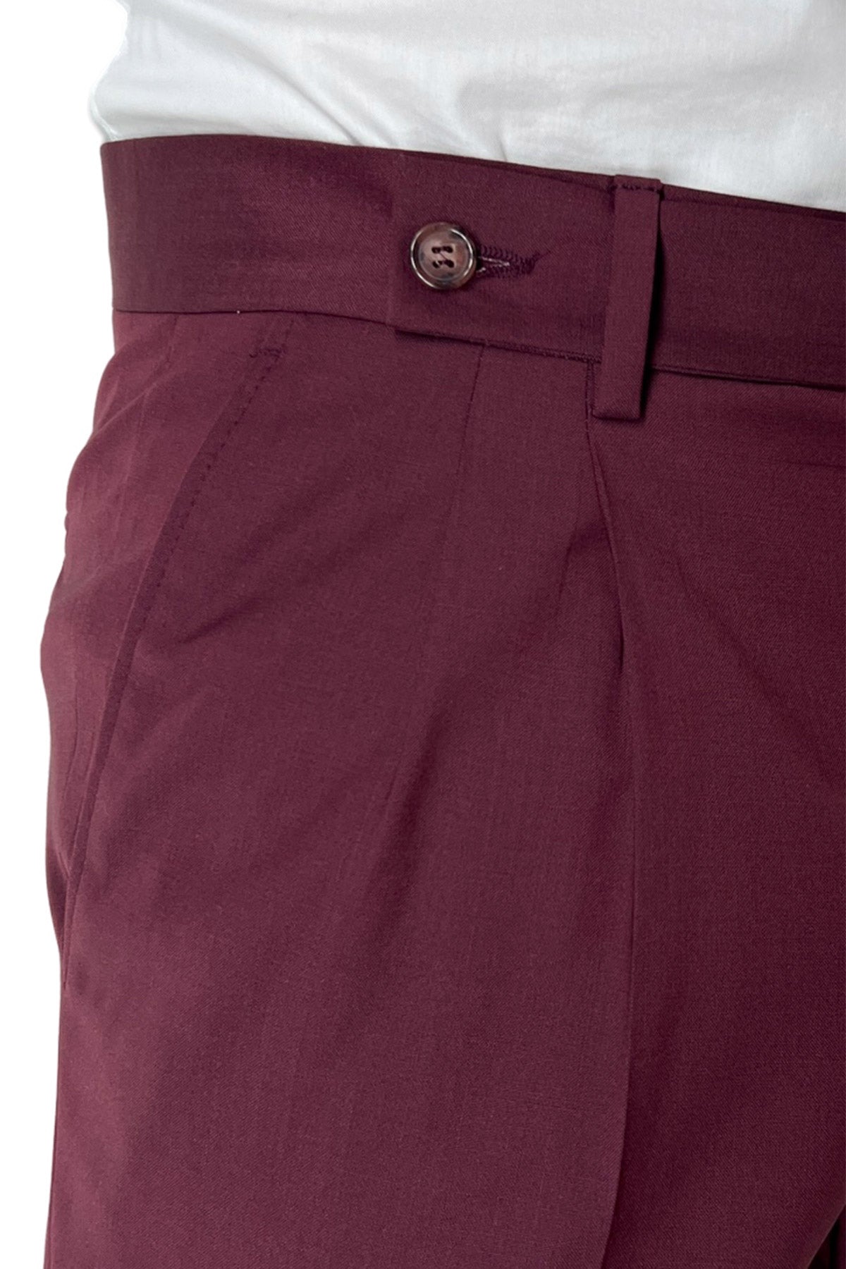 Bermuda uomo bordeaux chiusura prolungata doppia pinces in fresco lana misto