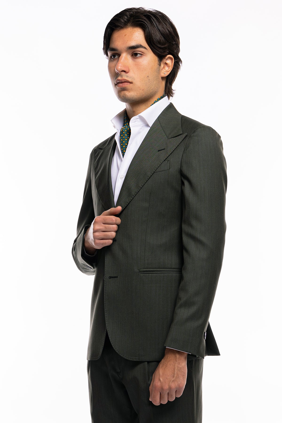 Giacca uomo monopetto verde militare Solaro in fresco lana e seta Vitale Barberis Canonico Rever a lancia