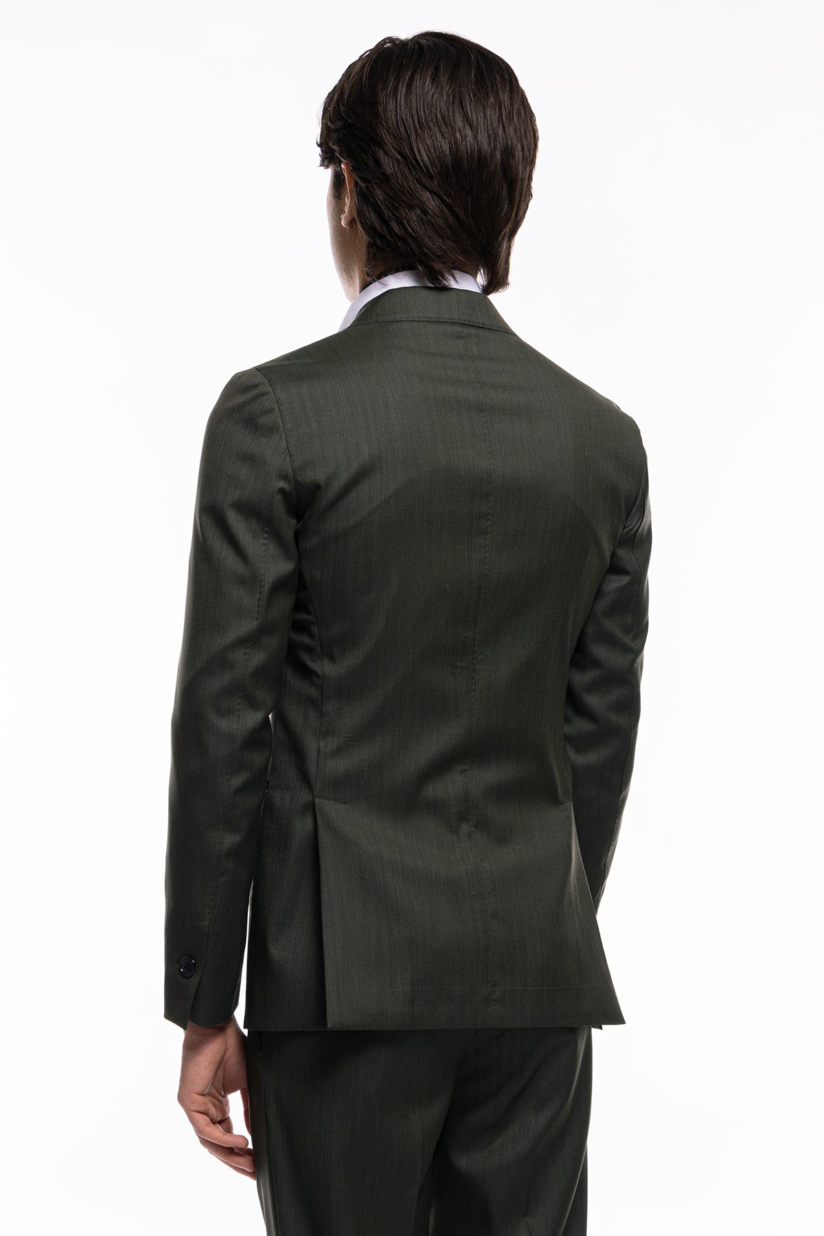 Giacca uomo monopetto verde militare Solaro in fresco lana e seta Vitale Barberis Canonico Rever a lancia