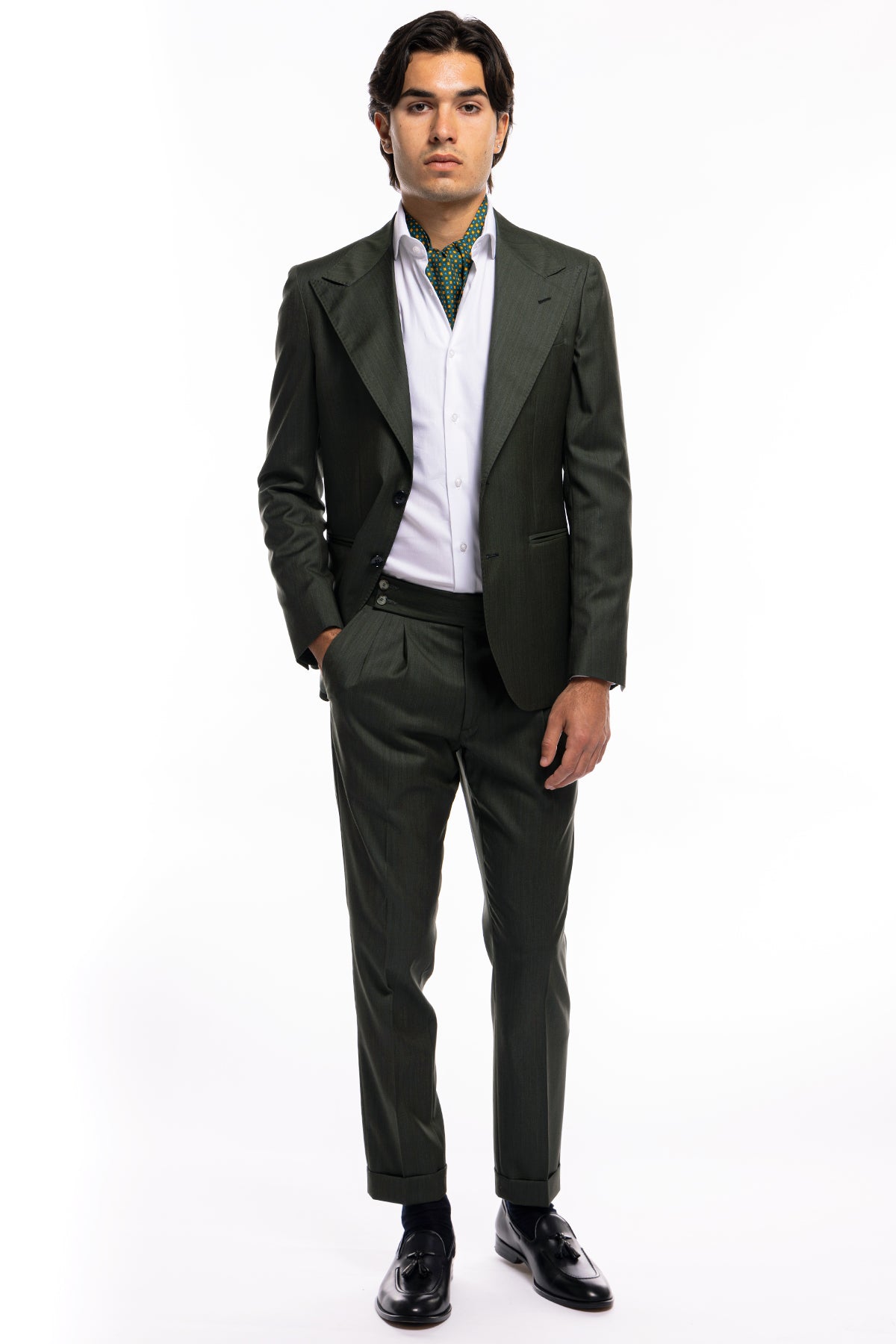 Giacca uomo monopetto verde militare Solaro in fresco lana e seta Vitale Barberis Canonico Rever a lancia