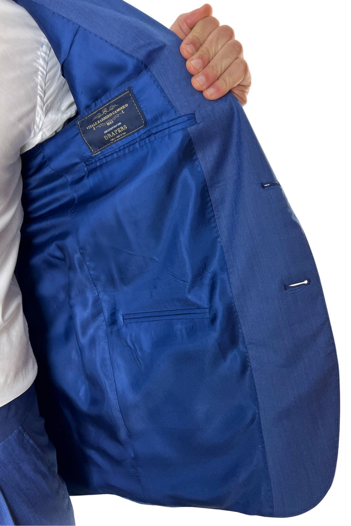 Giacca uomo monopetto Azzurra Solaro in fresco lana e seta Vitale Barberis Canonico Rever a lancia