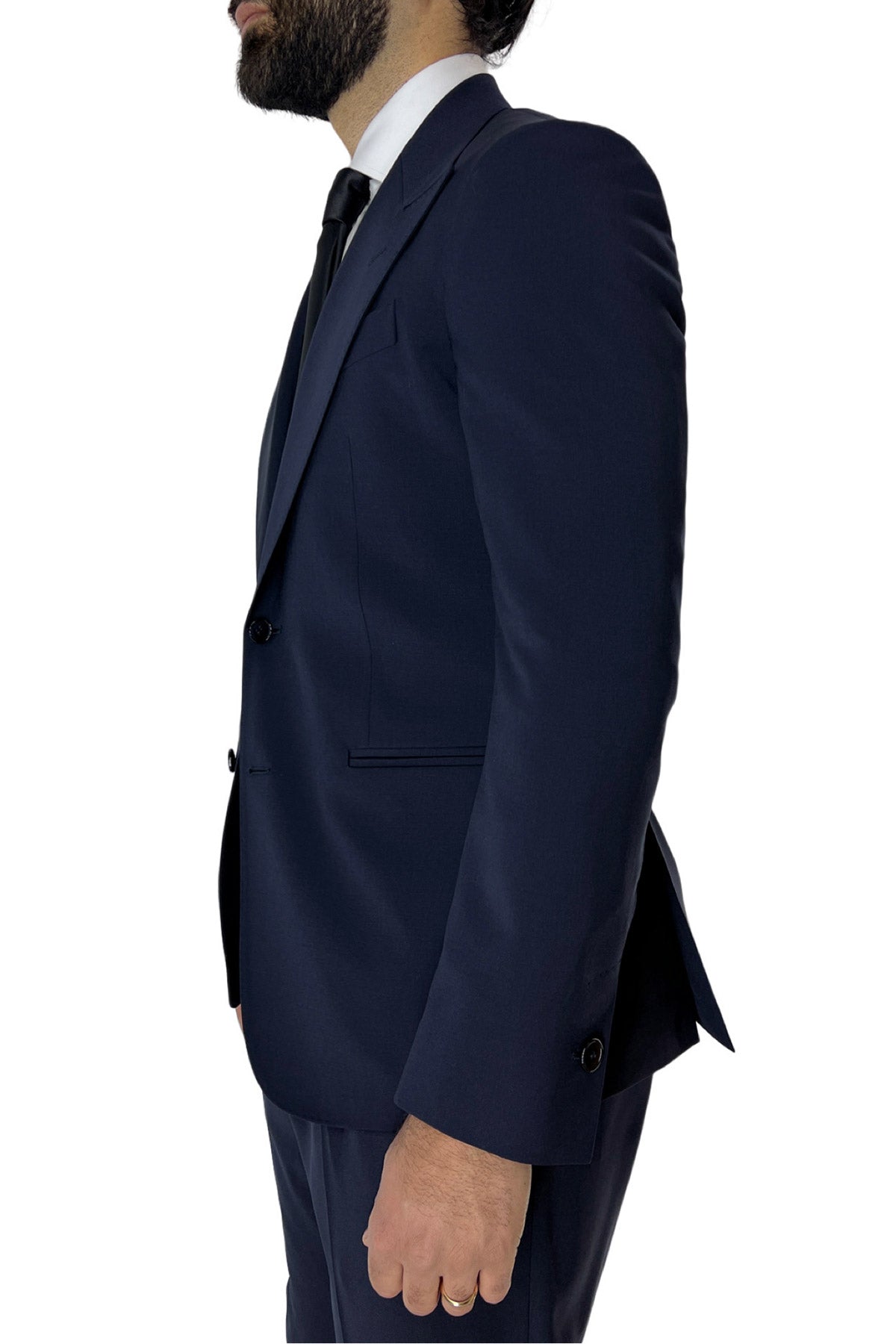 Giacca uomo monopetto Navy blu fresco lana super 130's Vitale Barberis Canonico Rever a lancia