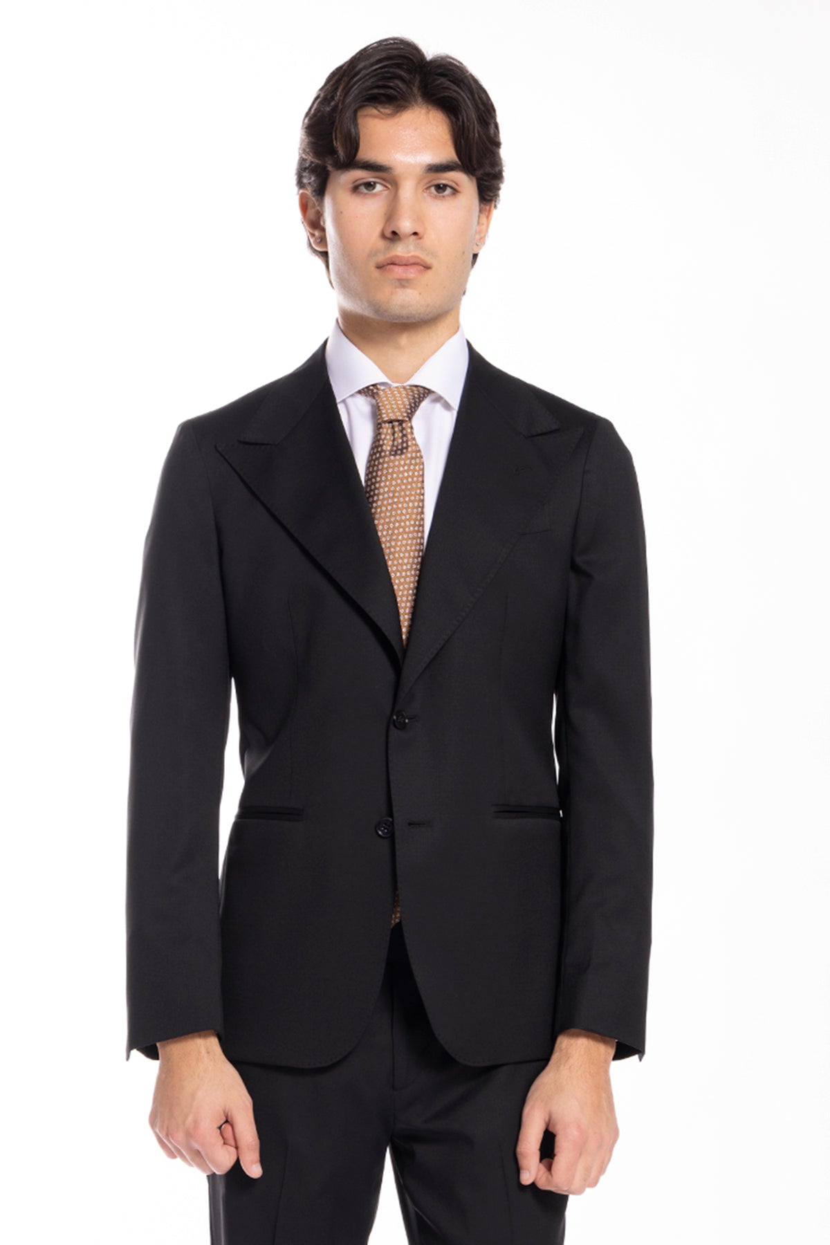 Giacca uomo monopetto nera fresco lana super 130's Vitale Barberis Canonico Rever a lancia