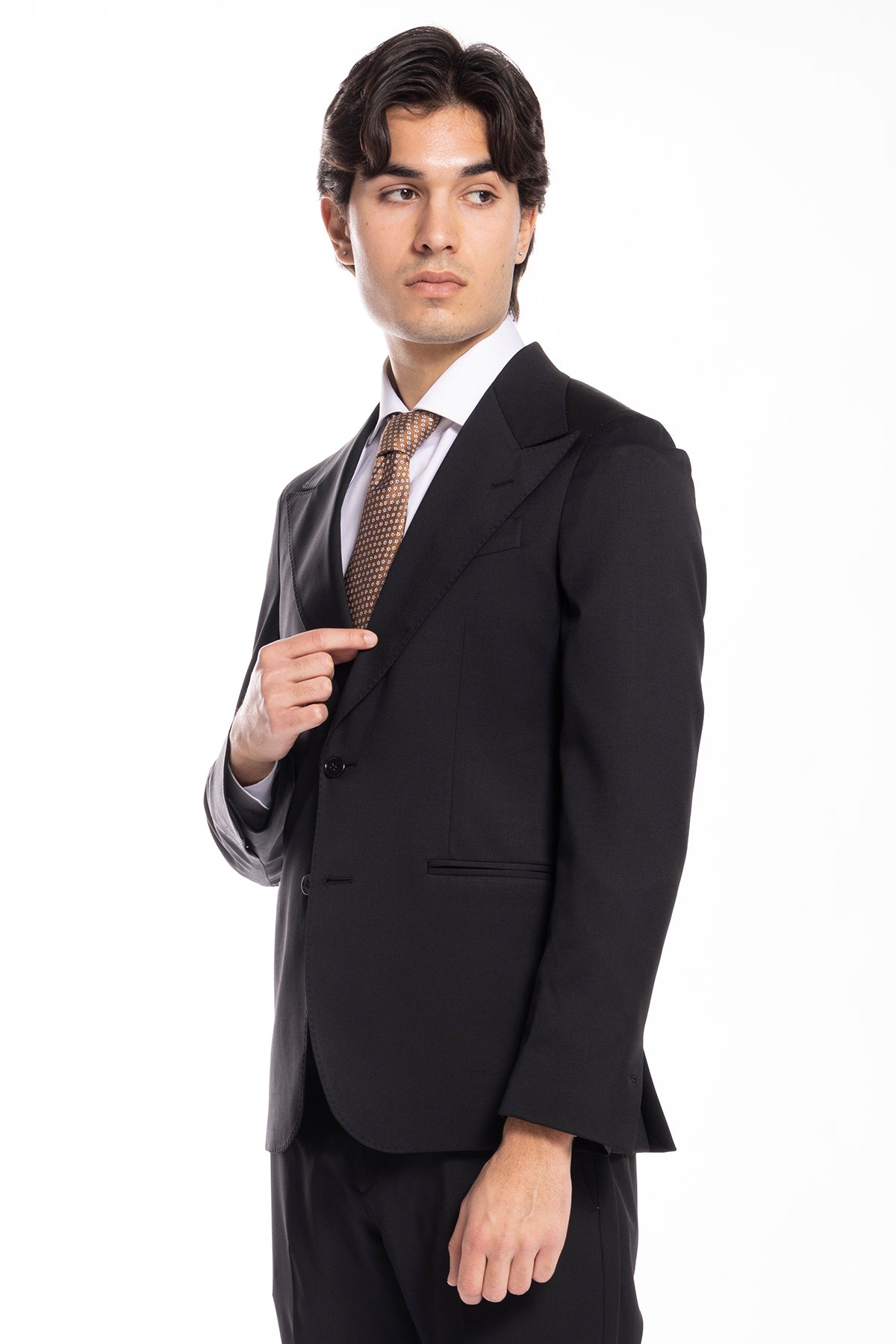Abito uomo monopetto nera fresco lana super 130's Vitale Barberis Canonico Rever a lancia
