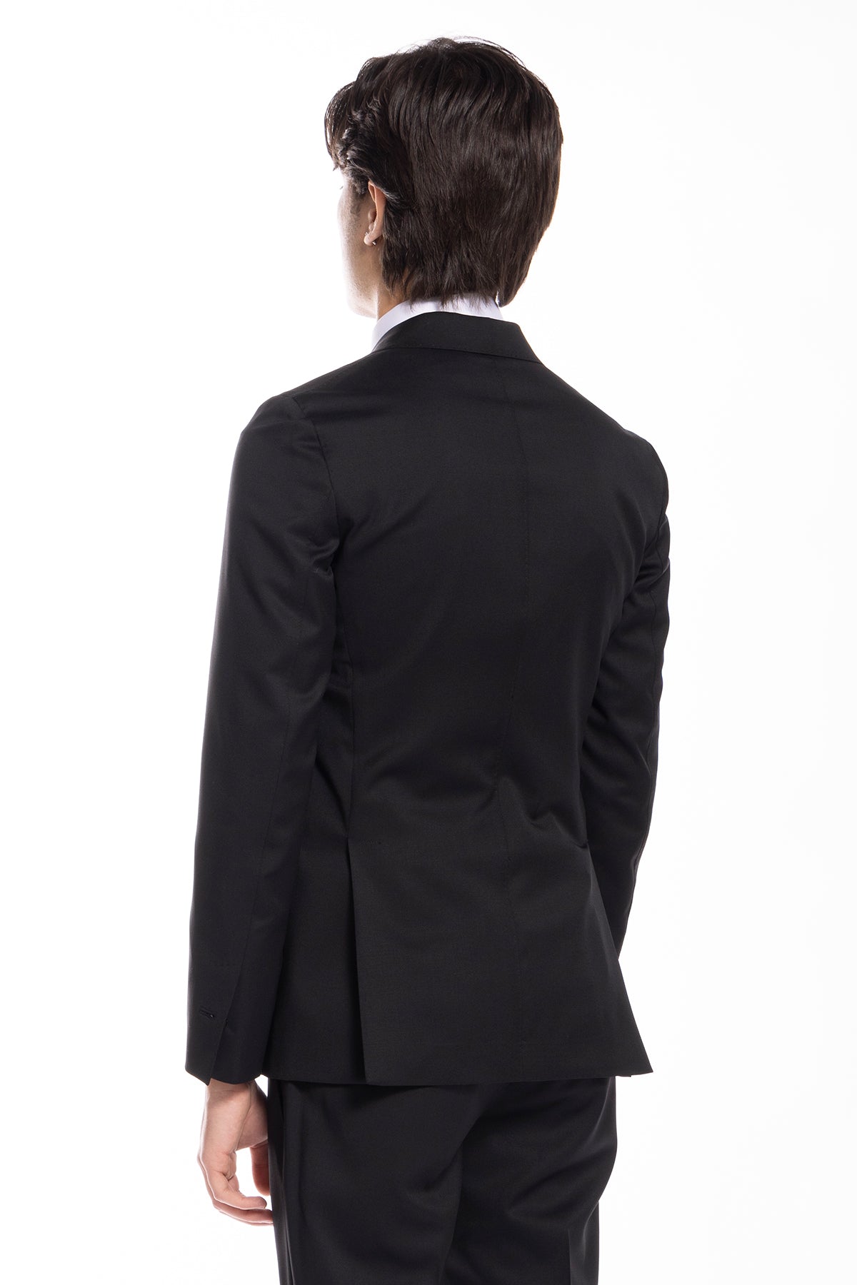 Giacca uomo monopetto nera fresco lana super 130's Vitale Barberis Canonico Rever a lancia