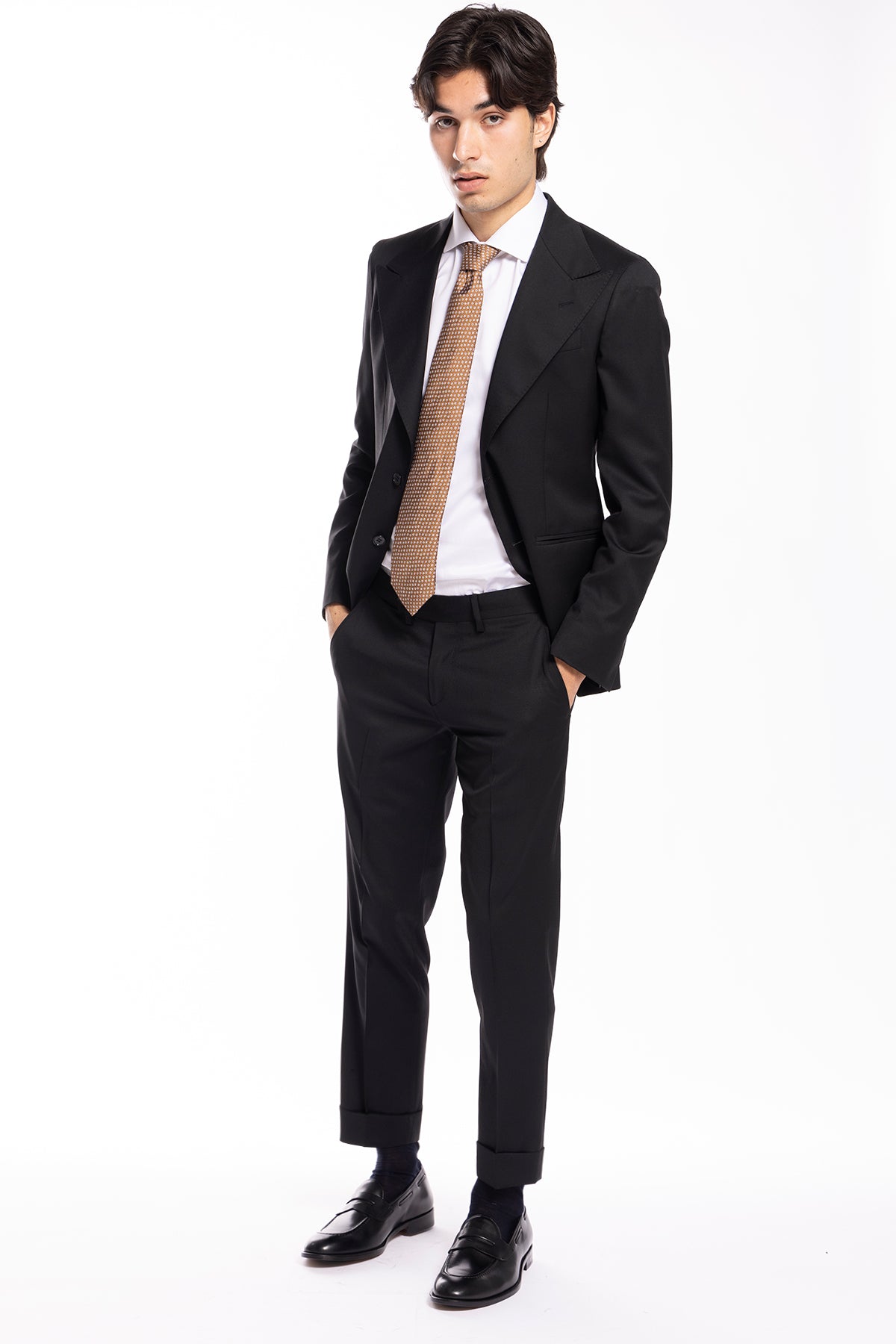 Giacca uomo monopetto nera fresco lana super 130's Vitale Barberis Canonico Rever a lancia
