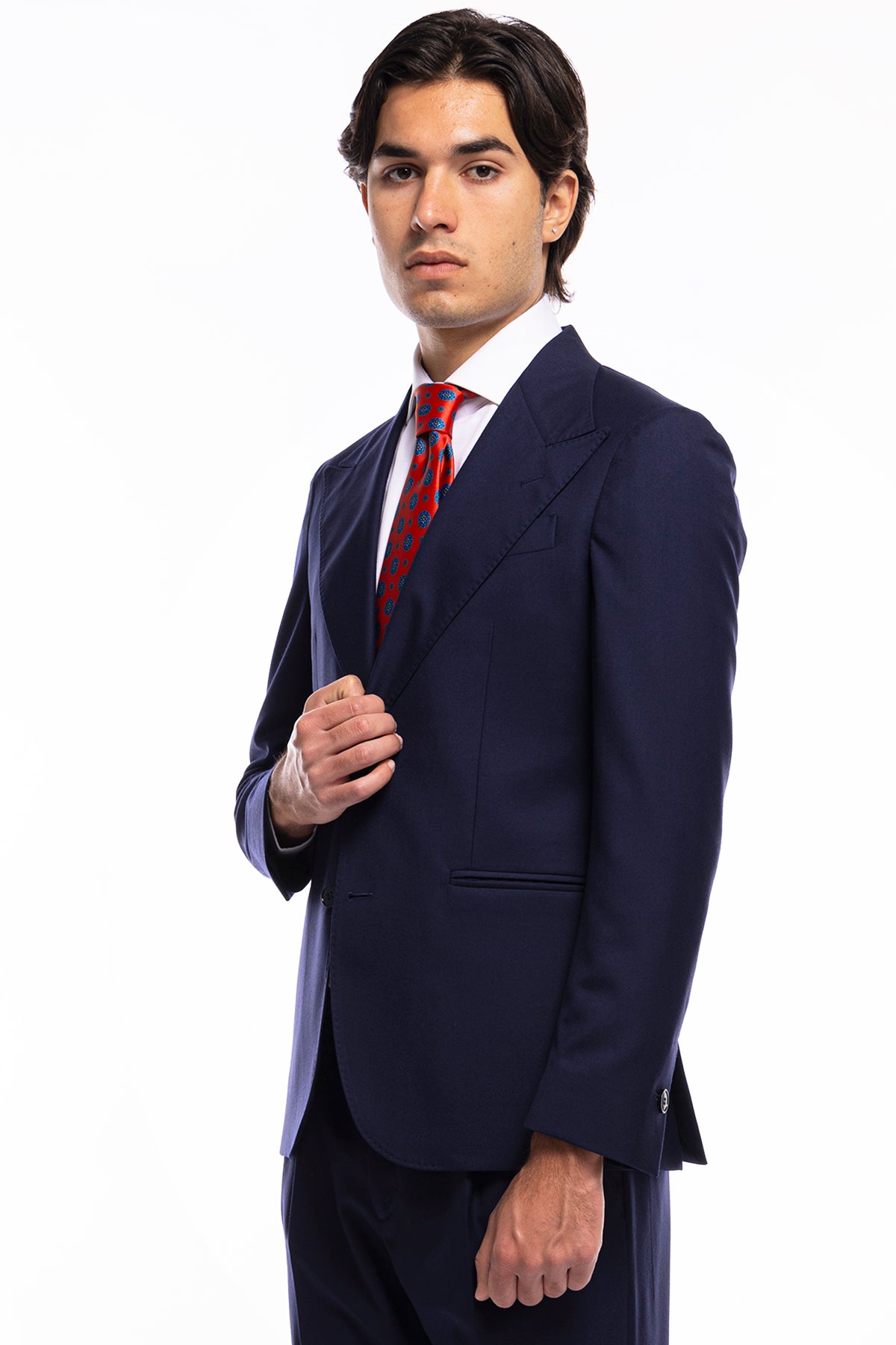 Giacca uomo monopetto Navy blu fresco lana super 140's Holland & Sherry Rever a lancia