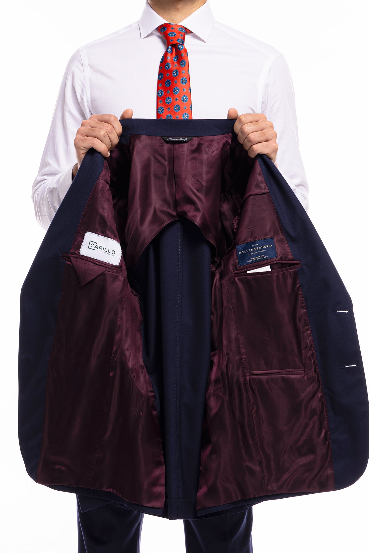Giacca uomo monopetto Navy blu fresco lana super 140's Holland & Sherry Rever a lancia