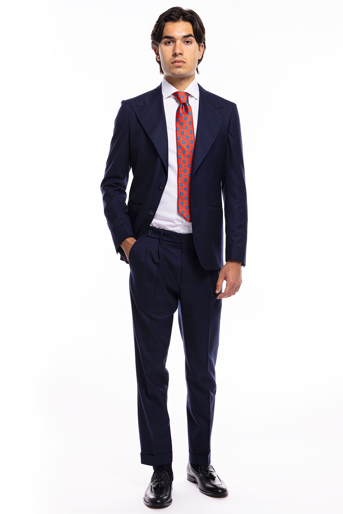 Giacca uomo monopetto Navy blu fresco lana super 140's Holland & Sherry Rever a lancia