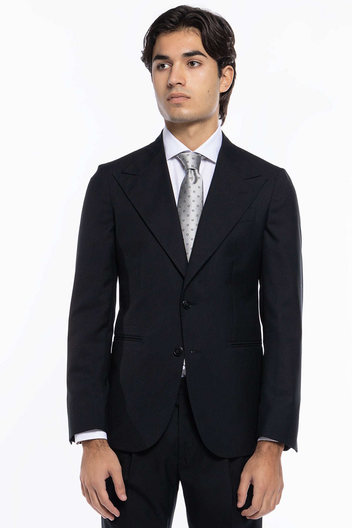 Abito uomo monopetto nera fresco lana super 140's Holland & Sherry Rever a lancia