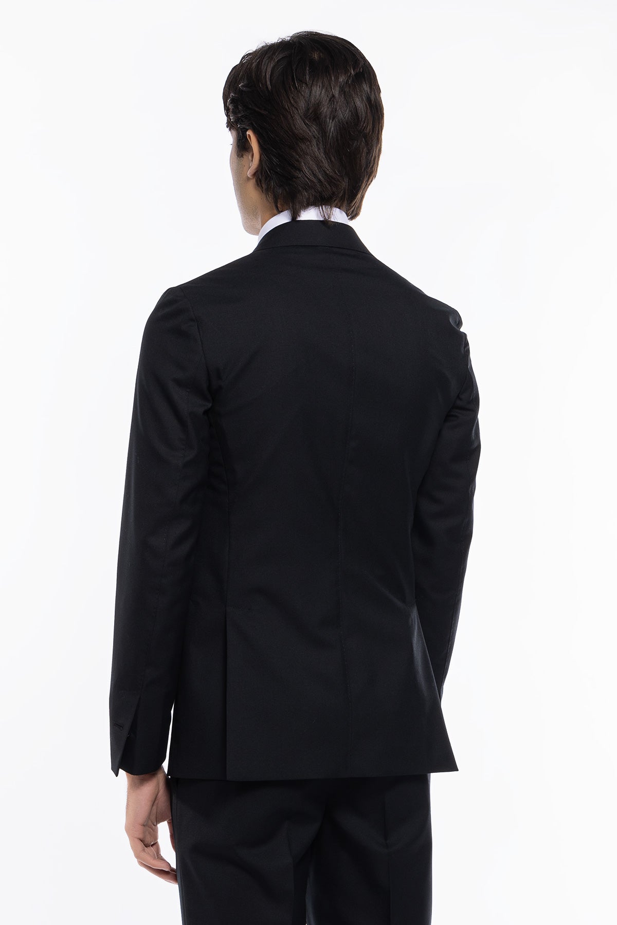 Giacca uomo monopetto nera fresco lana super 140's Holland & Sherry Rever a lancia