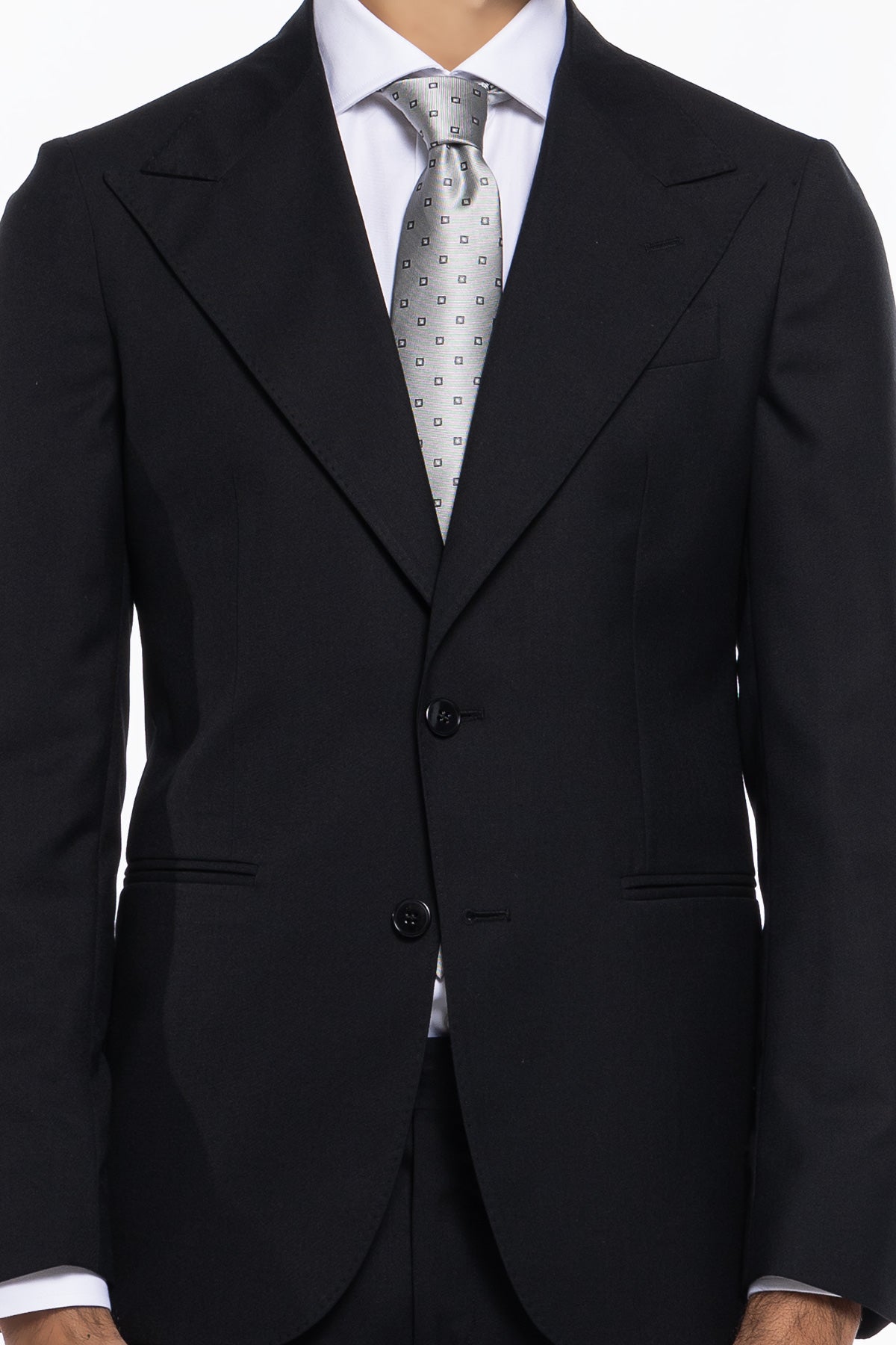 Giacca uomo monopetto nera fresco lana super 140's Holland & Sherry Rever a lancia