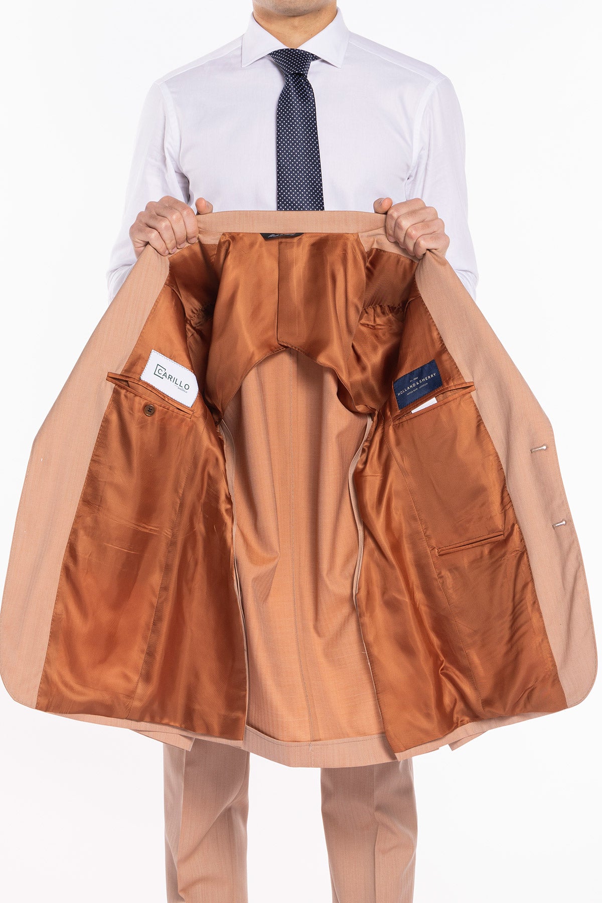 Giacca uomo monopetto Pesca Solaro fresco lana super 100's e seta Holland & Sherry Rever a lancia