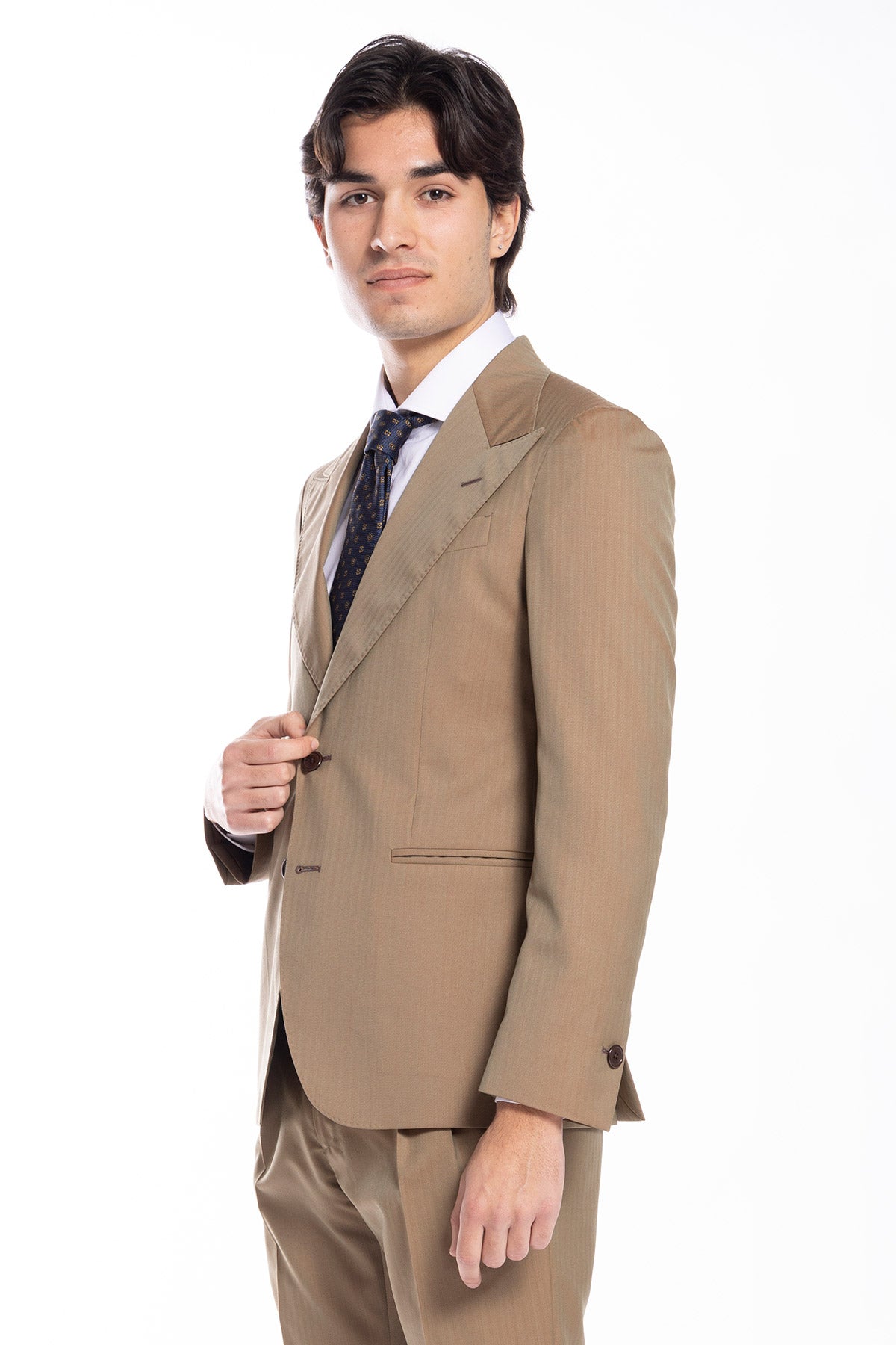 Giacca uomo monopetto fango Solaro fresco lana super 100's e seta Holland & Sherry Rever a lancia