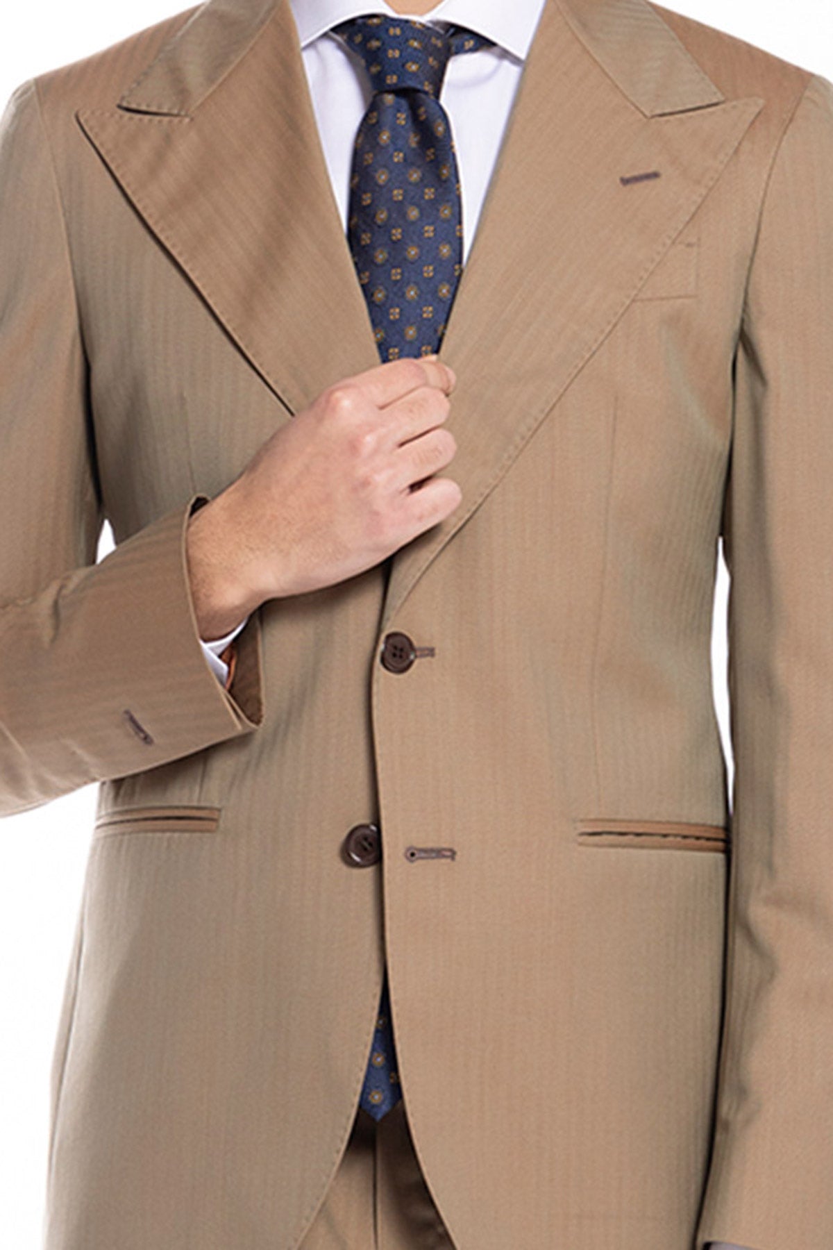 Giacca uomo monopetto fango Solaro fresco lana super 100's e seta Holland & Sherry Rever a lancia
