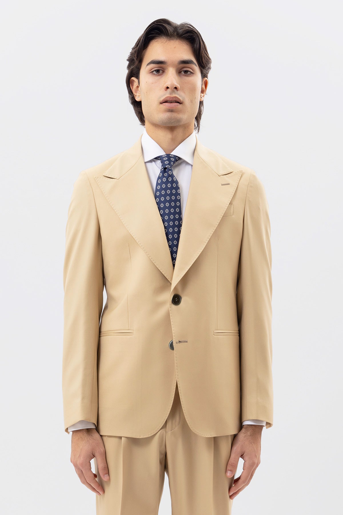 Abito uomo monopetto Beige fresco lana super 140's Holland & Sherry Rever a lancia .