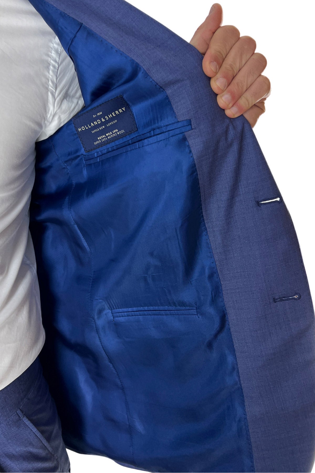 Giacca uomo monopetto Denim fresco lana super 140's Holland & Sherry Rever a lancia