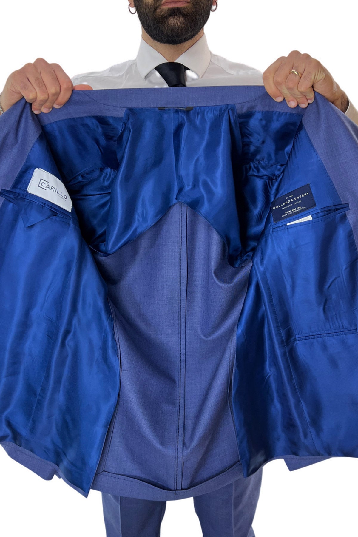 Giacca uomo monopetto Denim fresco lana super 140's Holland & Sherry Rever a lancia