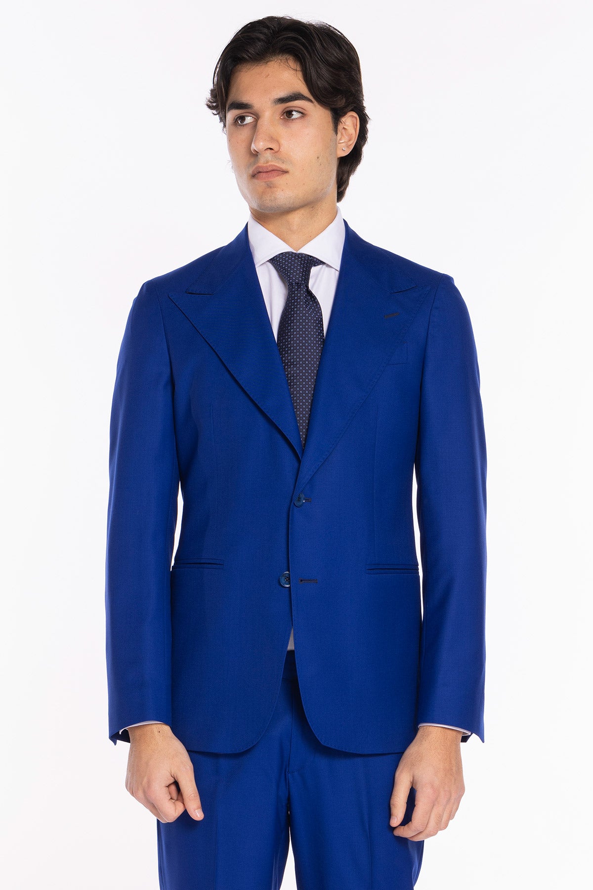 Giacca uomo monopetto royal blu fresco lana super 140's Holland & Sherry Rever a lancia