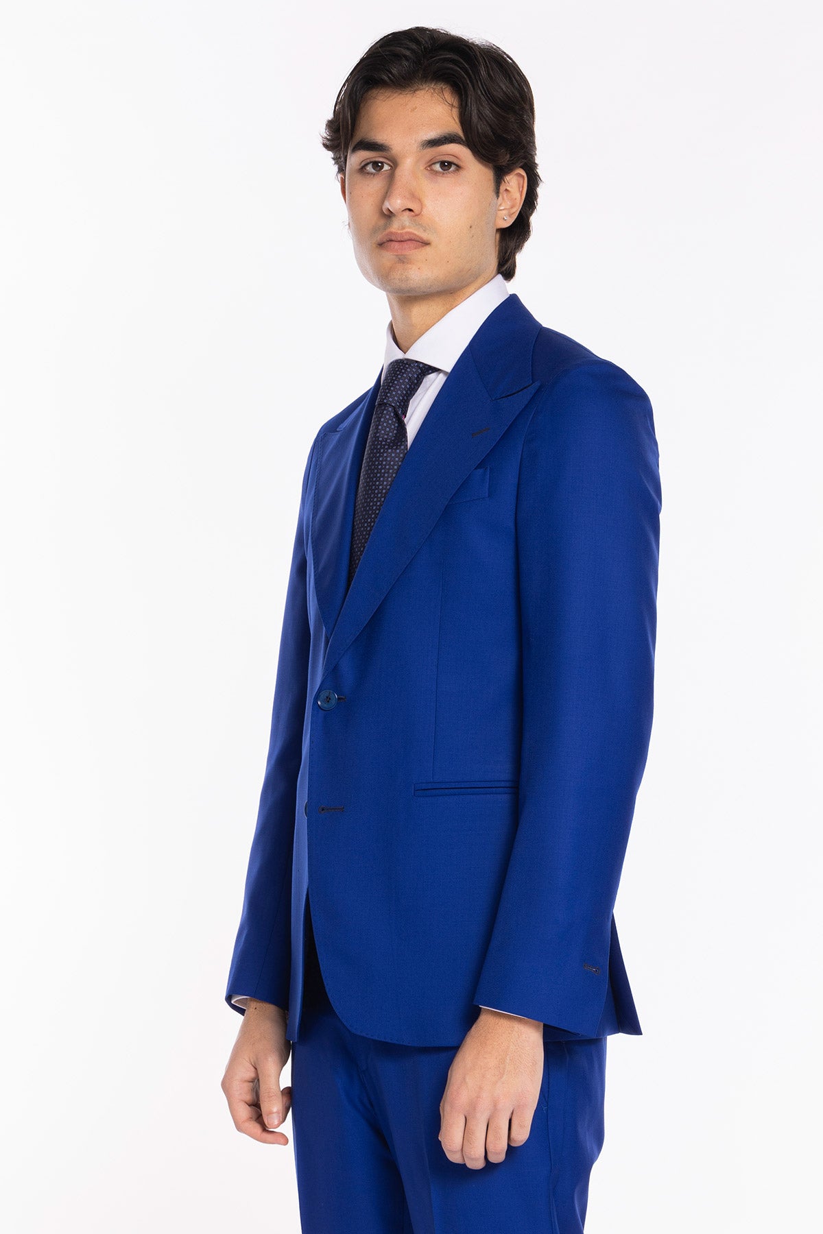 Giacca uomo monopetto royal blu fresco lana super 140's Holland & Sherry Rever a lancia