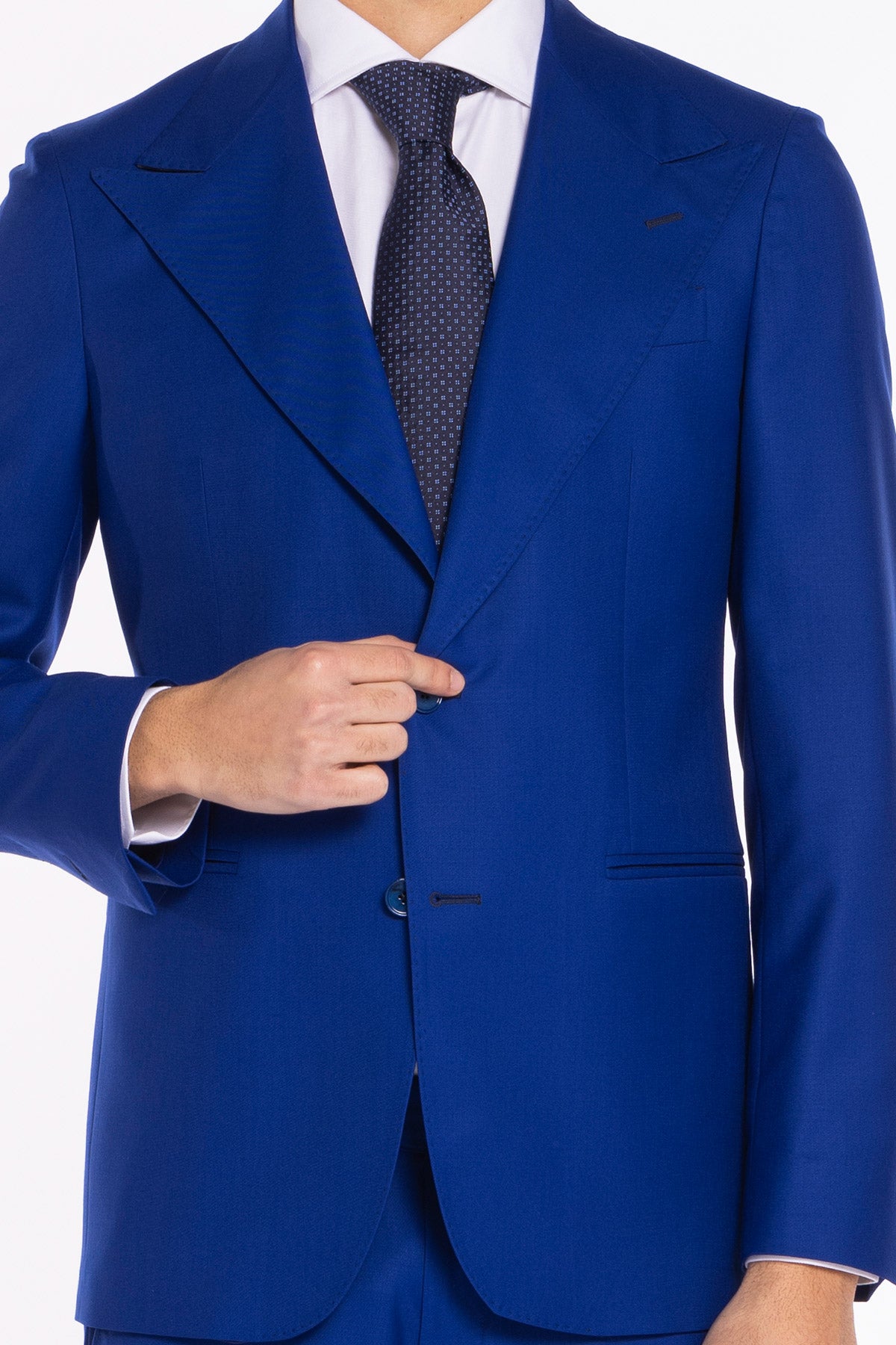 Giacca uomo monopetto royal blu fresco lana super 140's Holland & Sherry Rever a lancia