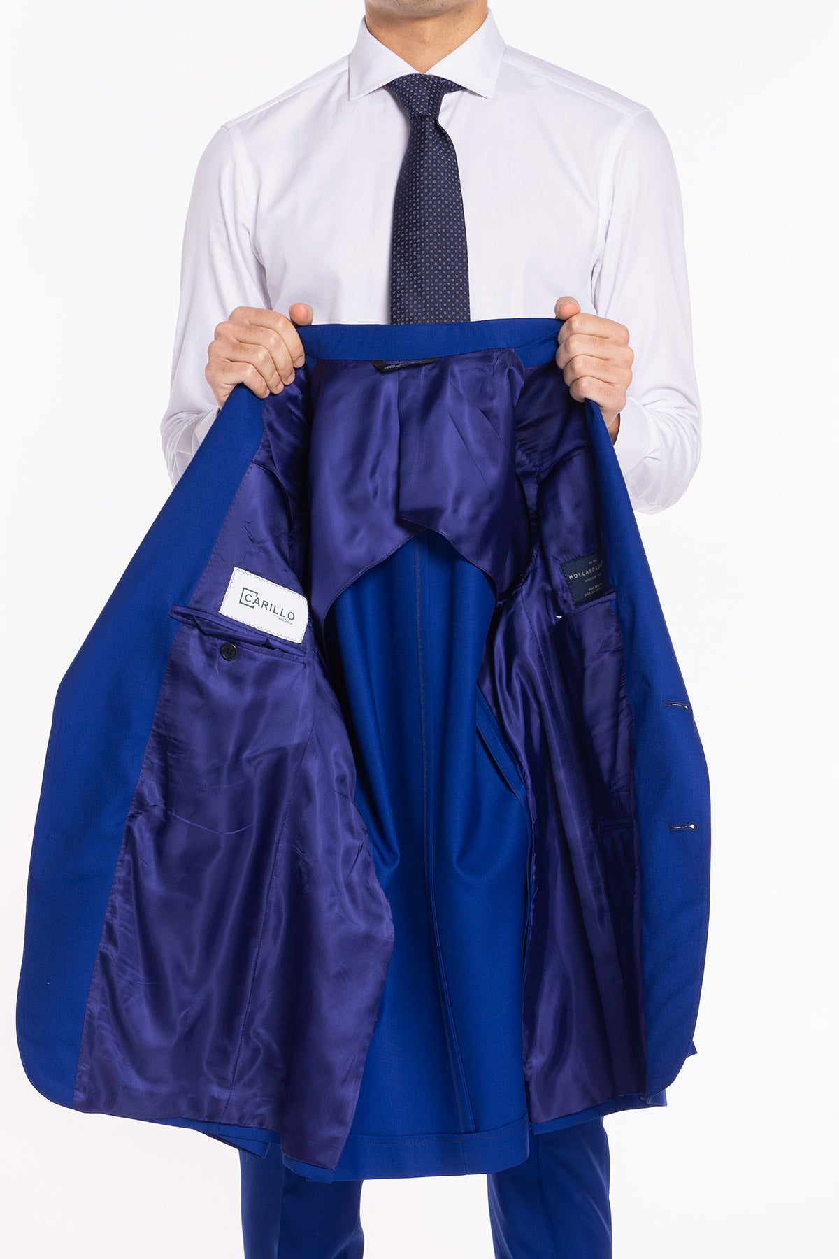 Giacca uomo monopetto royal blu fresco lana super 140's Holland & Sherry Rever a lancia