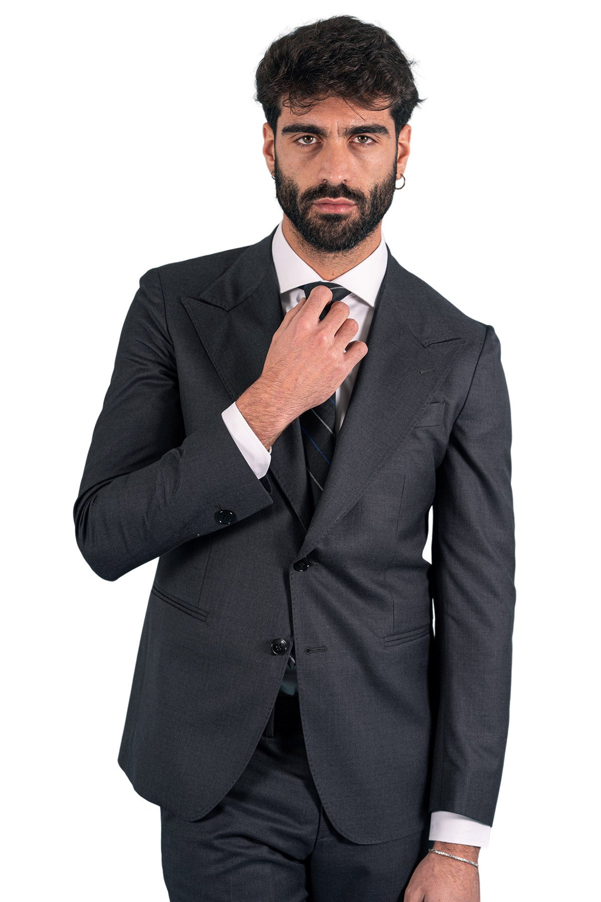 Abito uomo monopetto grigio scuro fresco lana super 140's Holland & Sherry Rever a lancia