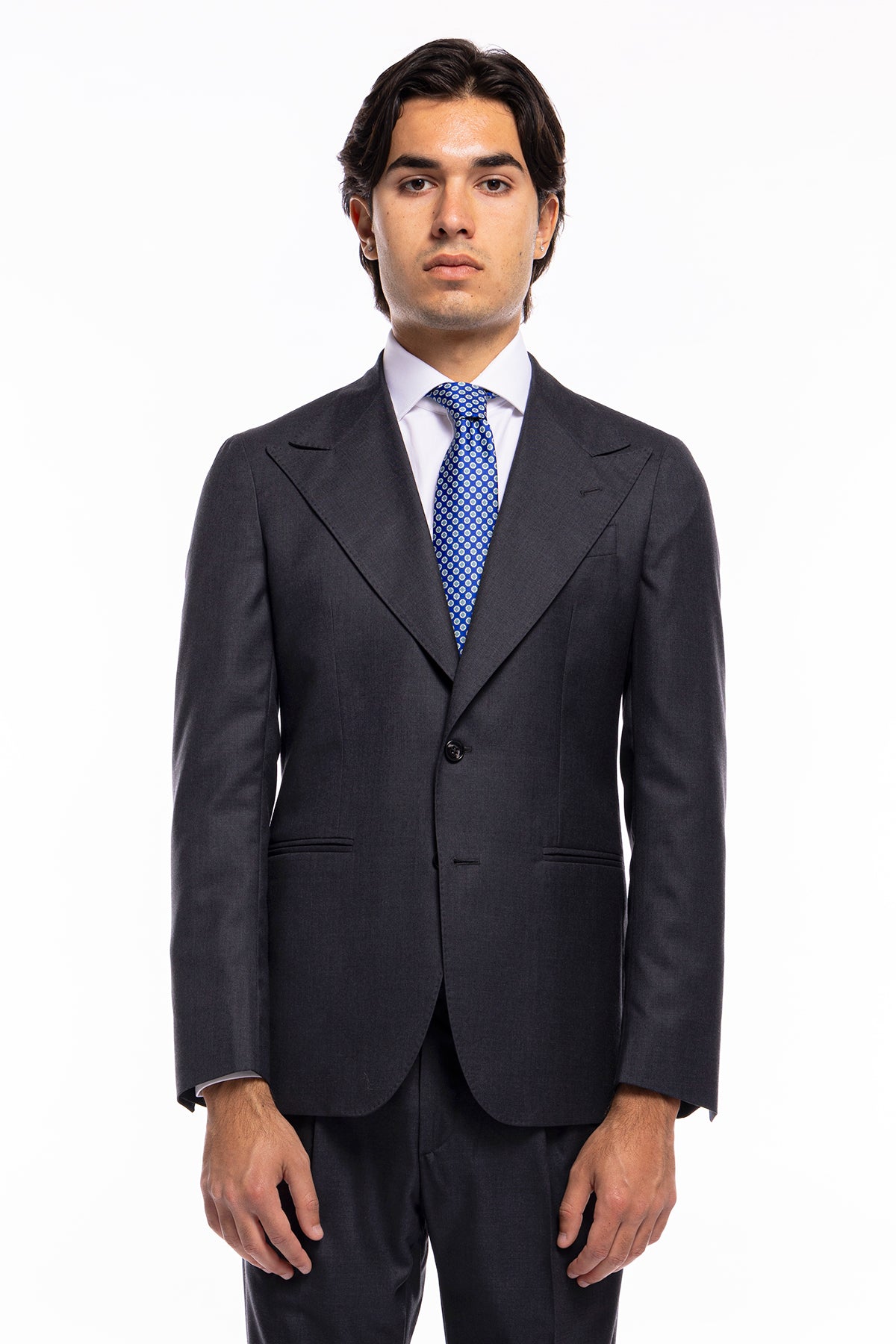 Abito uomo monopetto grigio scuro fresco lana super 140's Holland & Sherry Rever a lancia