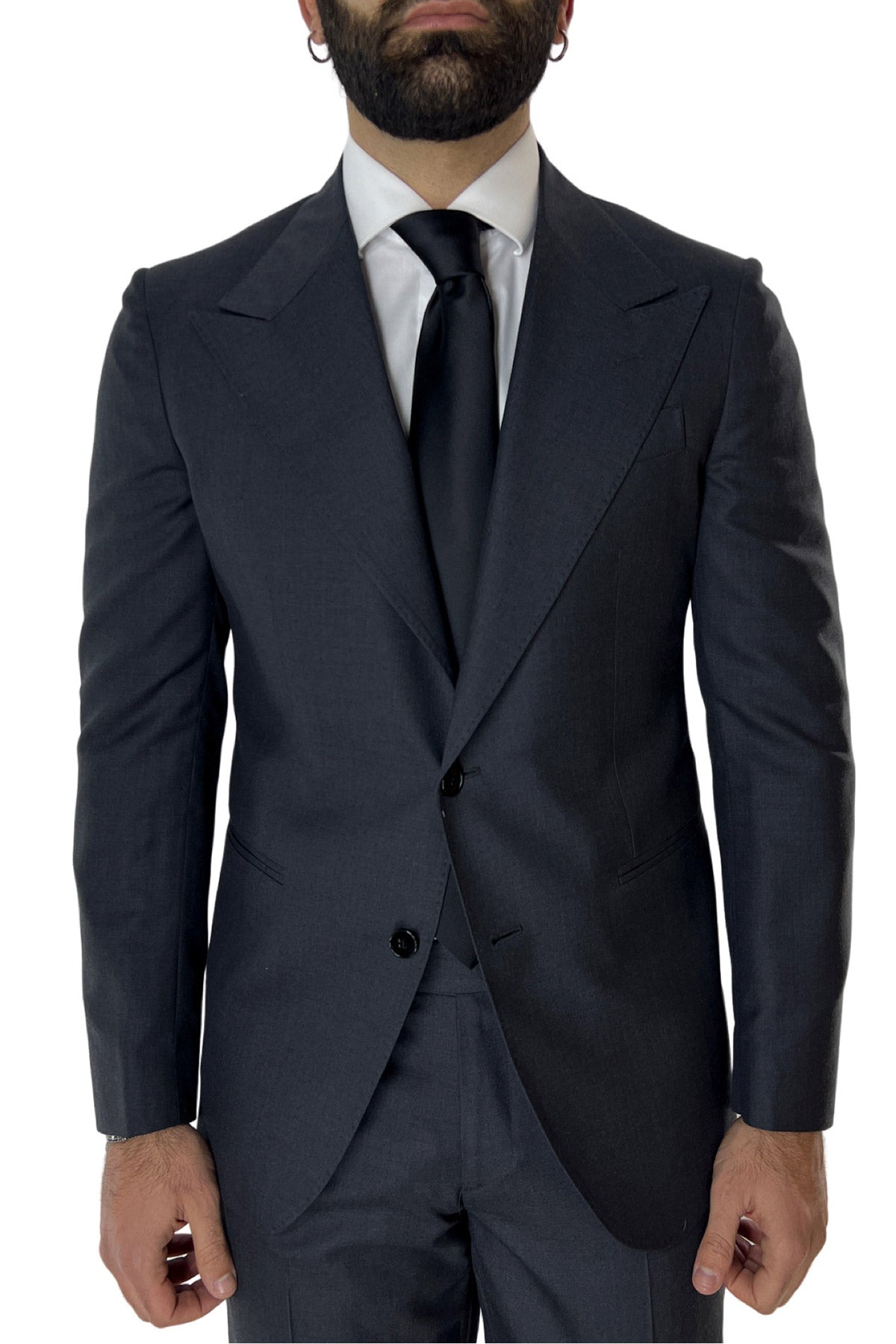 Abito uomo monopetto grigio scuro fresco lana super 140's Holland & Sherry Rever a lancia