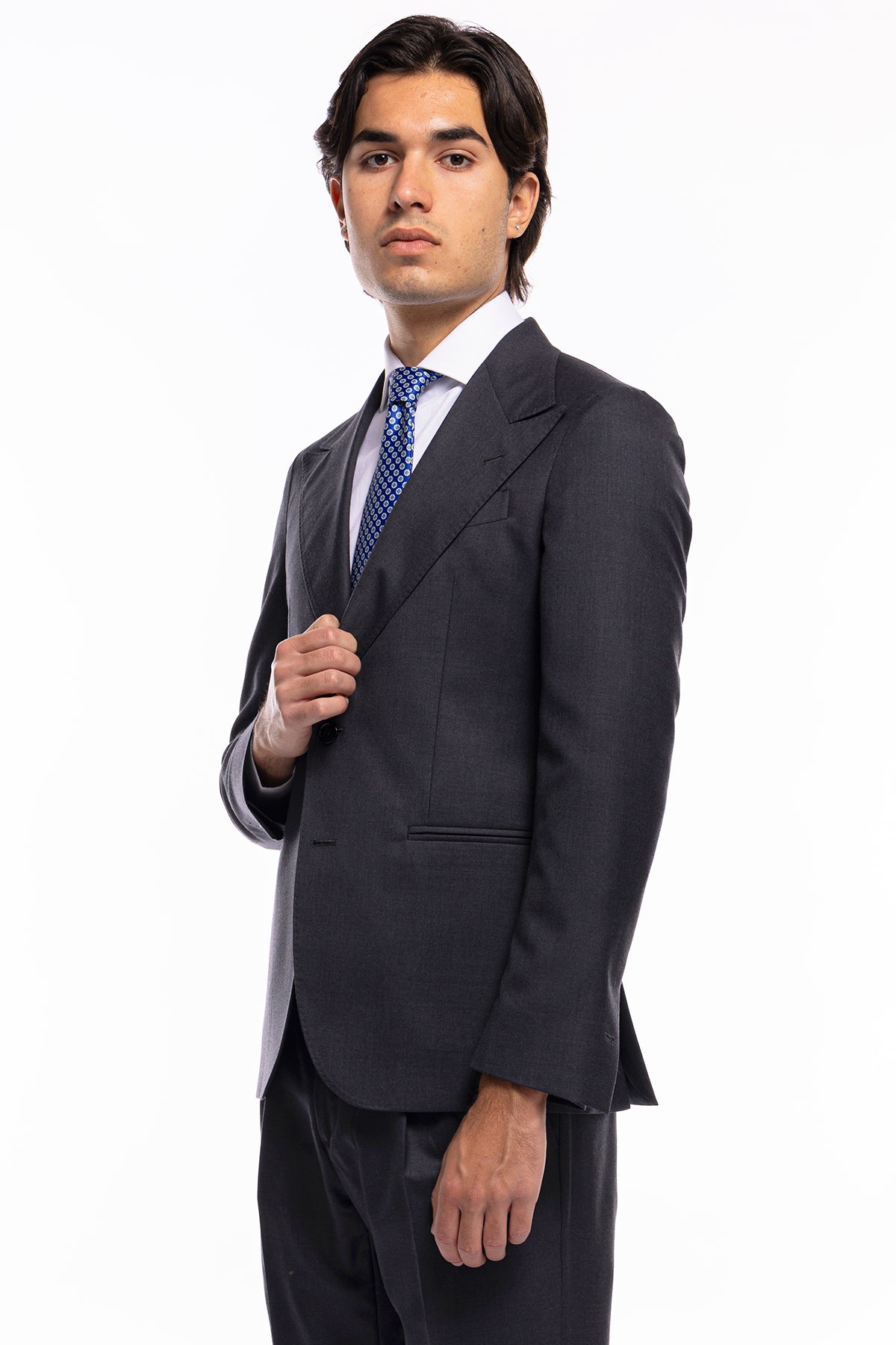 Abito uomo monopetto grigio scuro fresco lana super 140's Holland & Sherry Rever a lancia
