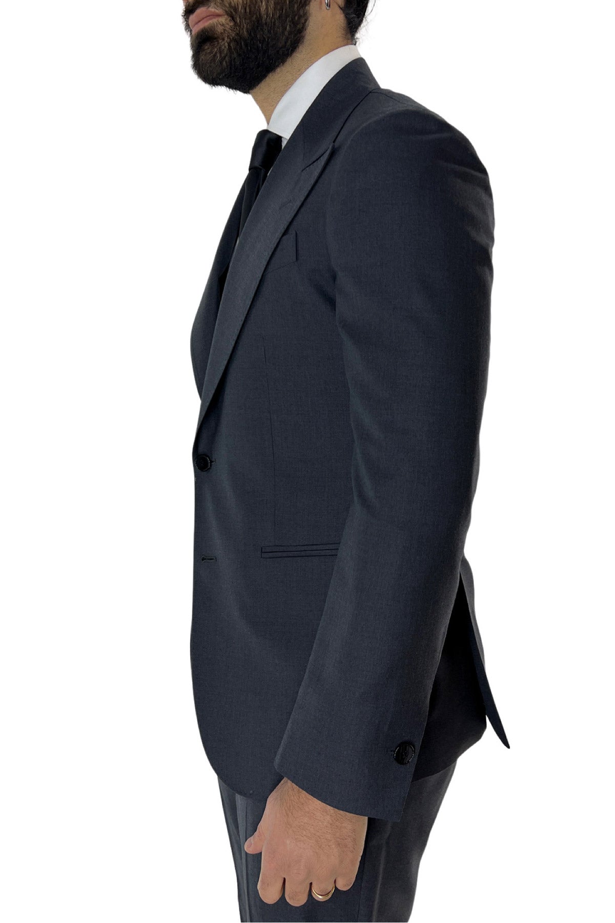 Abito uomo monopetto grigio scuro fresco lana super 140's Holland & Sherry Rever a lancia