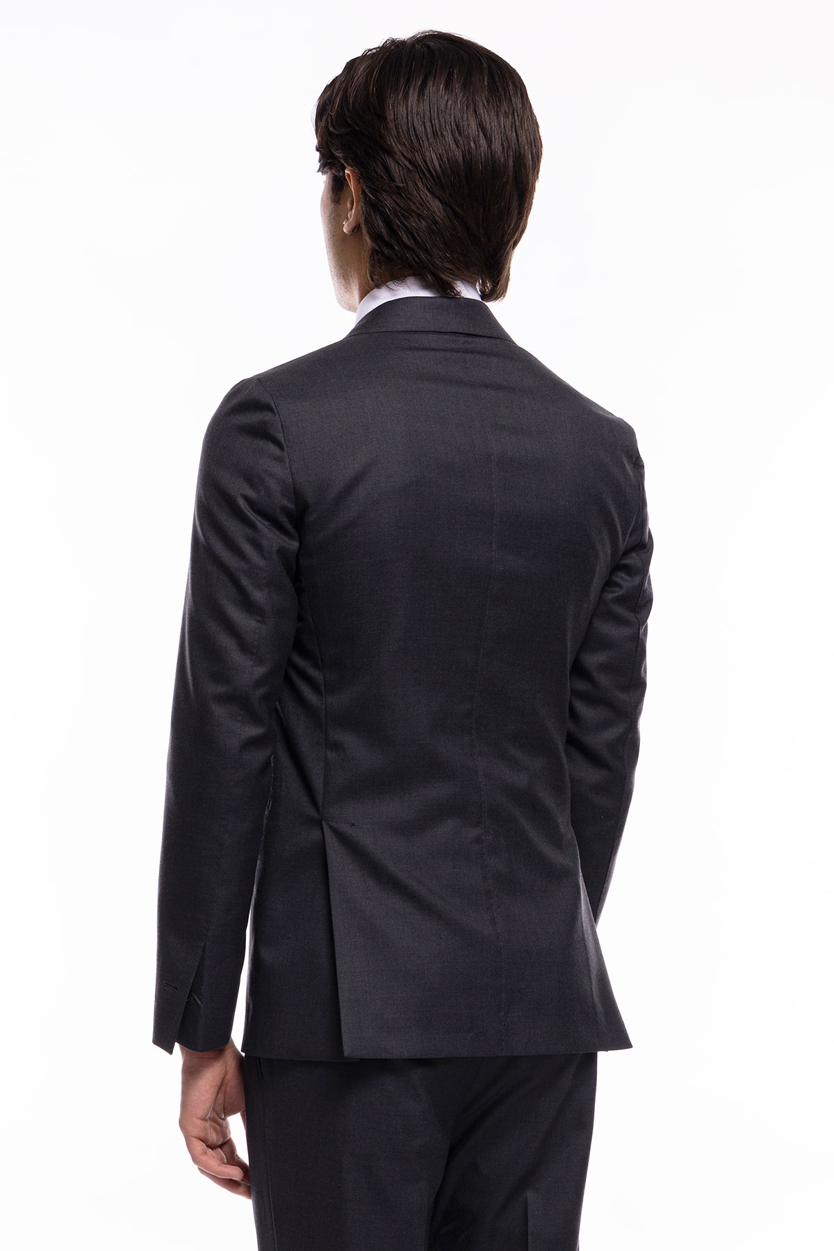 Abito uomo monopetto grigio scuro fresco lana super 140's Holland & Sherry Rever a lancia
