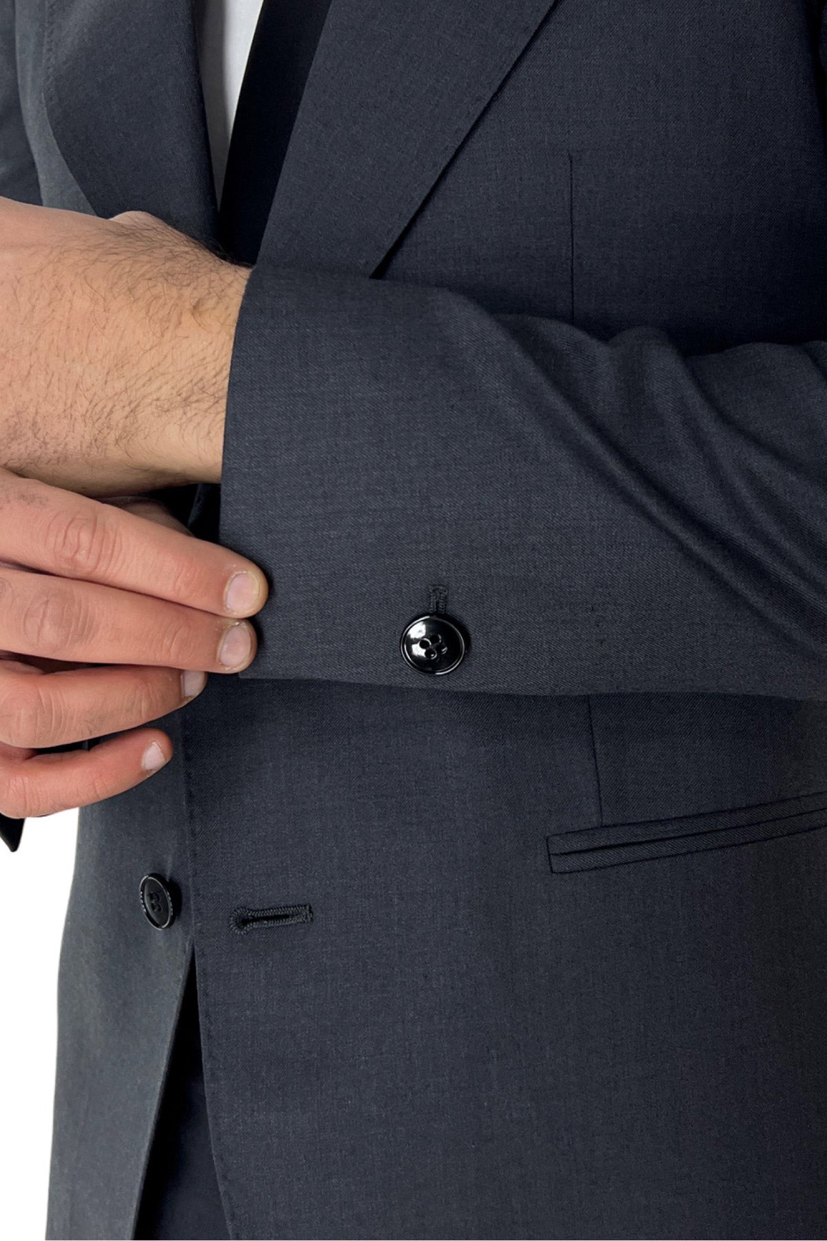 Abito uomo monopetto grigio scuro fresco lana super 140's Holland & Sherry Rever a lancia