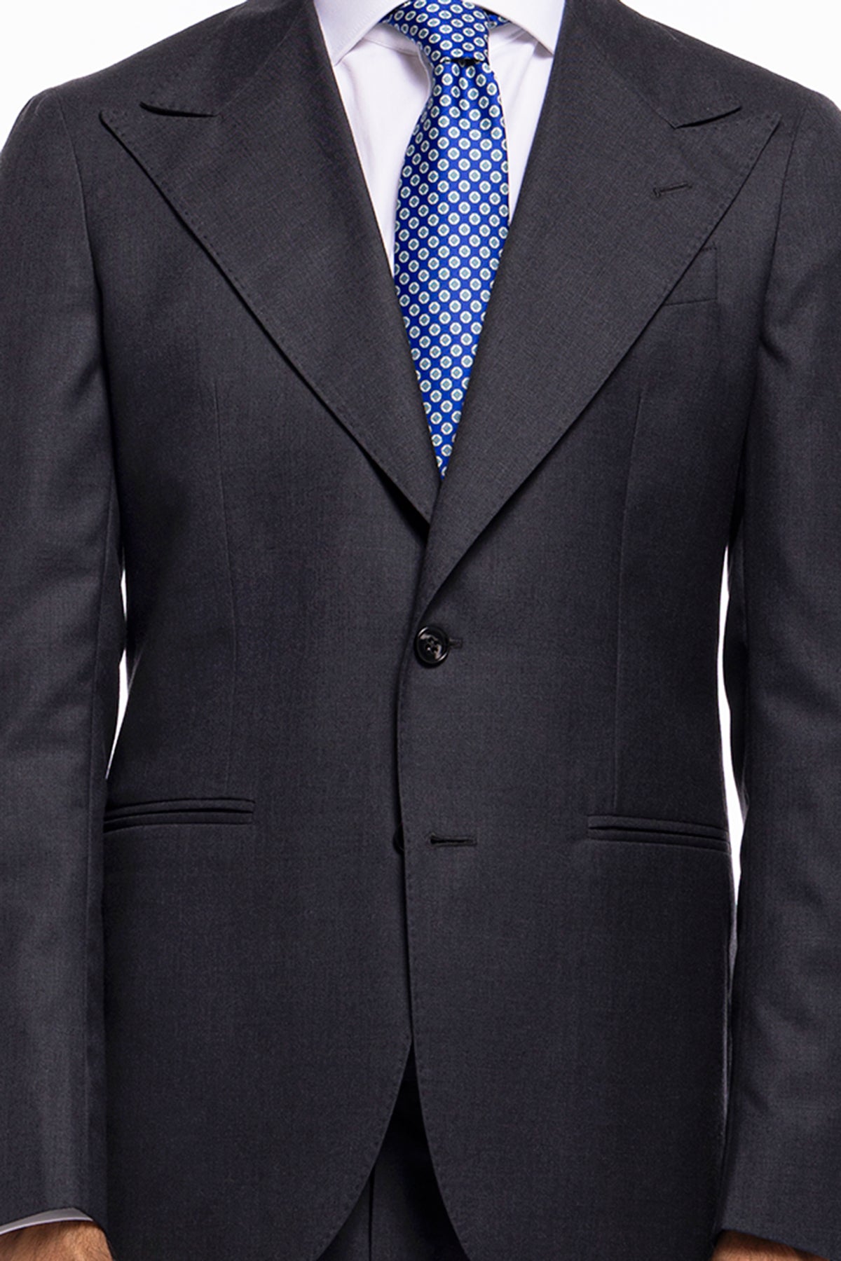 Abito uomo monopetto grigio scuro fresco lana super 140's Holland & Sherry Rever a lancia